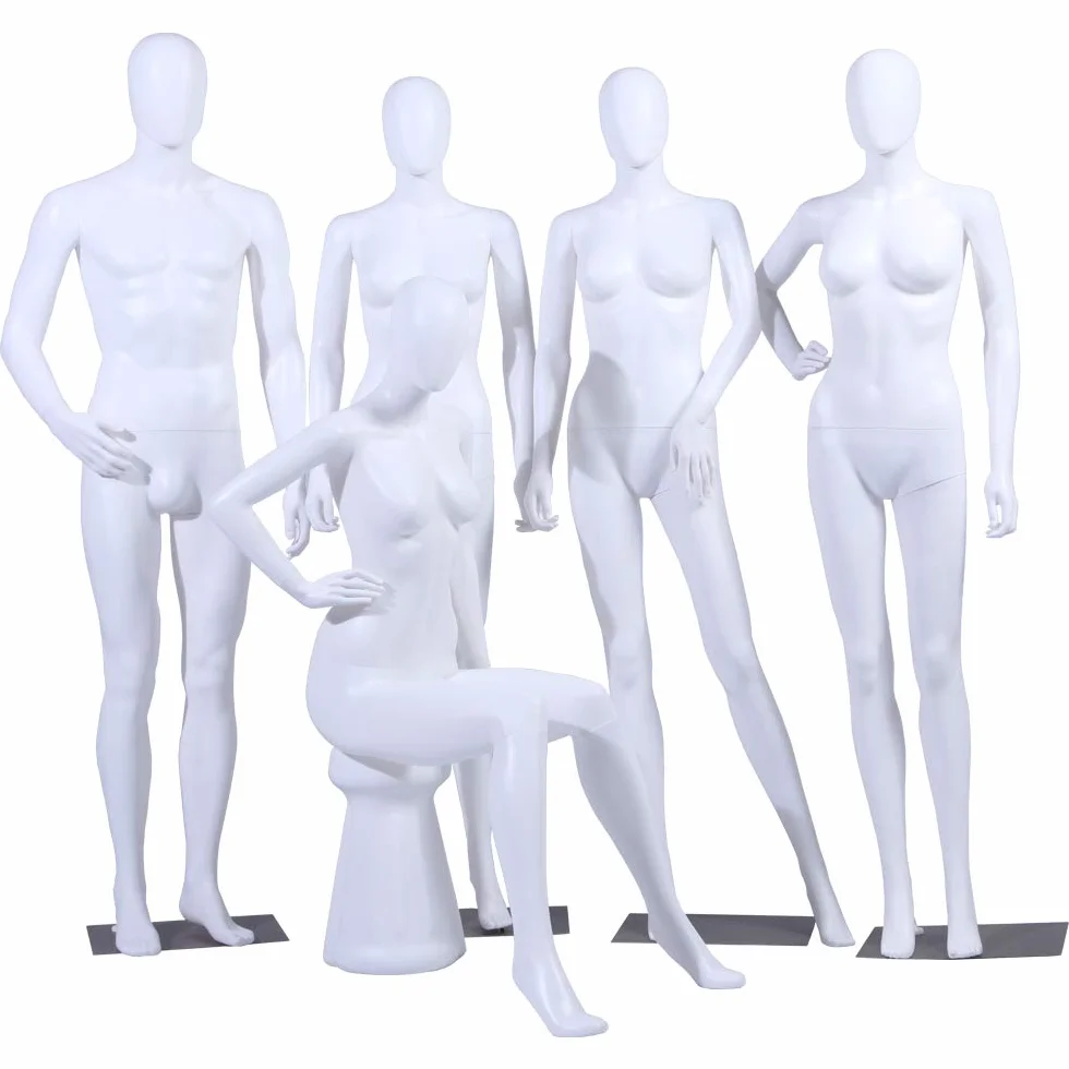 NMC-1W Maniquí masculino FC blanco mate sin cara brazos y cabeza giratoria 360 grados maniquí femenino maniquí cabeza de huevo (NMC-1W hombre)