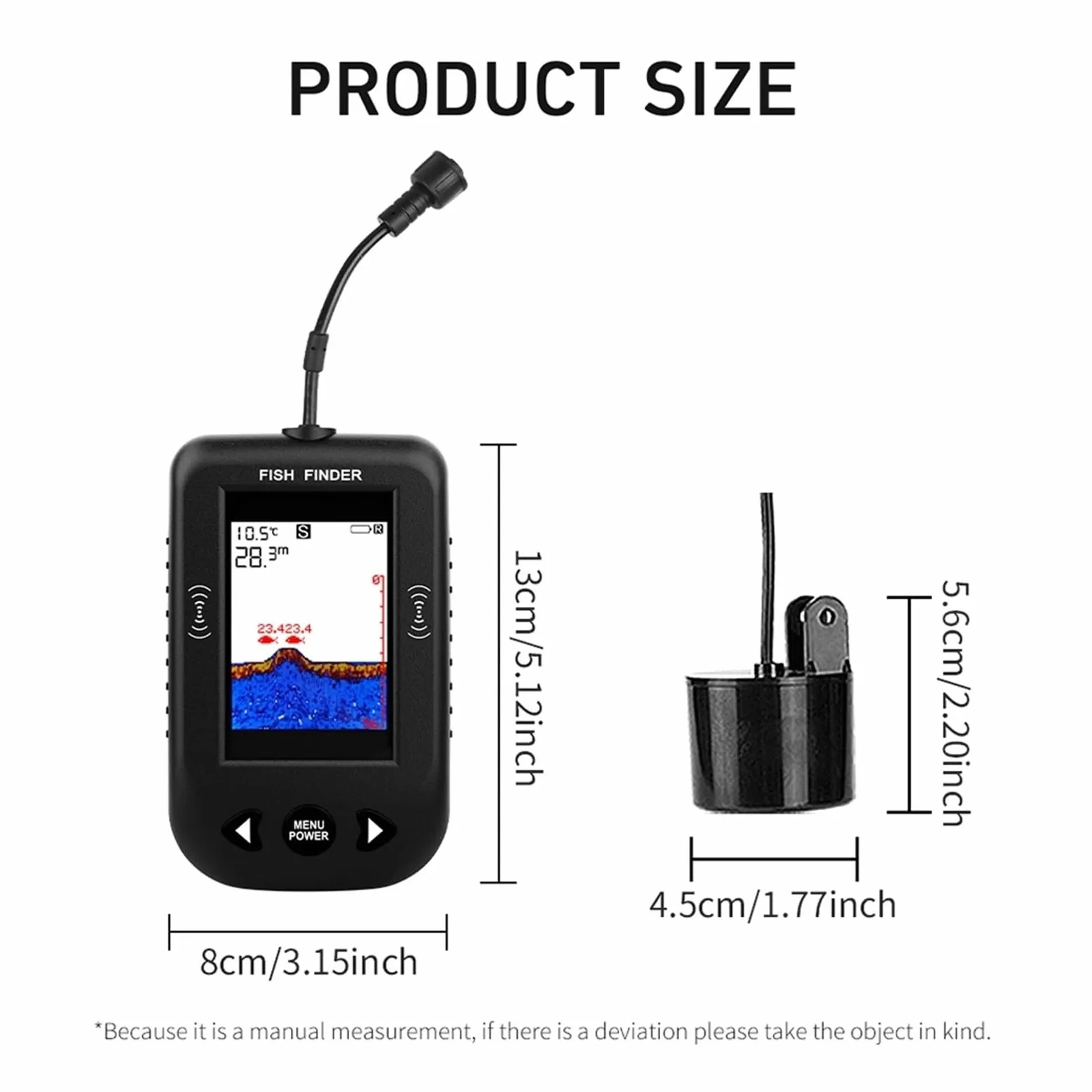 Sonda de Pesca portátil con Sensor de sonda de Cable, sonda de Profundidad y Temperatura del Agua.