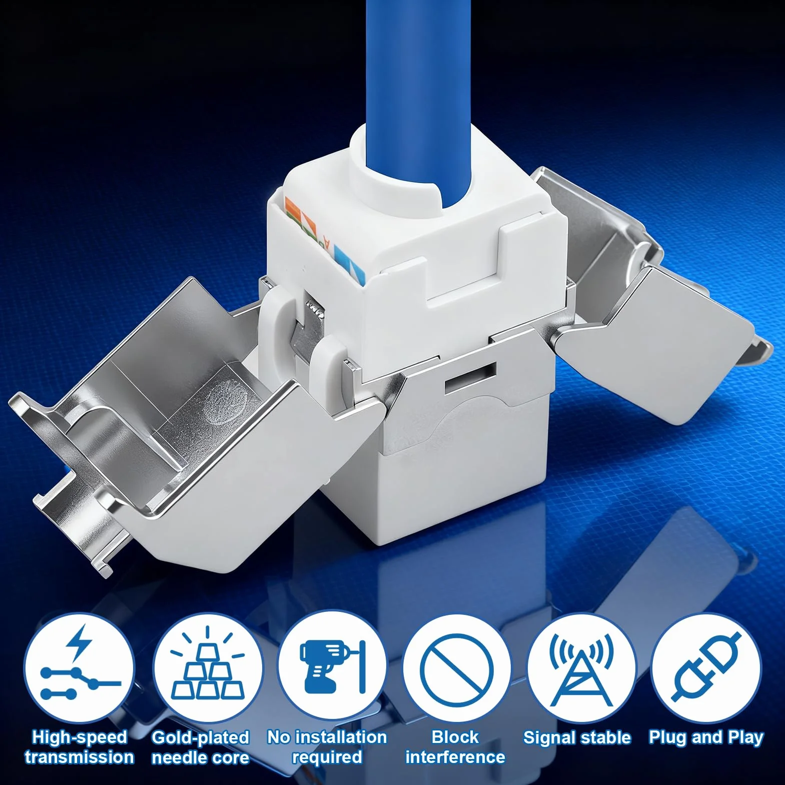 Conector RJ45 Hembra Cat 7 STP, Módulos Apantallados AWG 22-24, 10 Gbps, 1000 MHz, Tool-Free