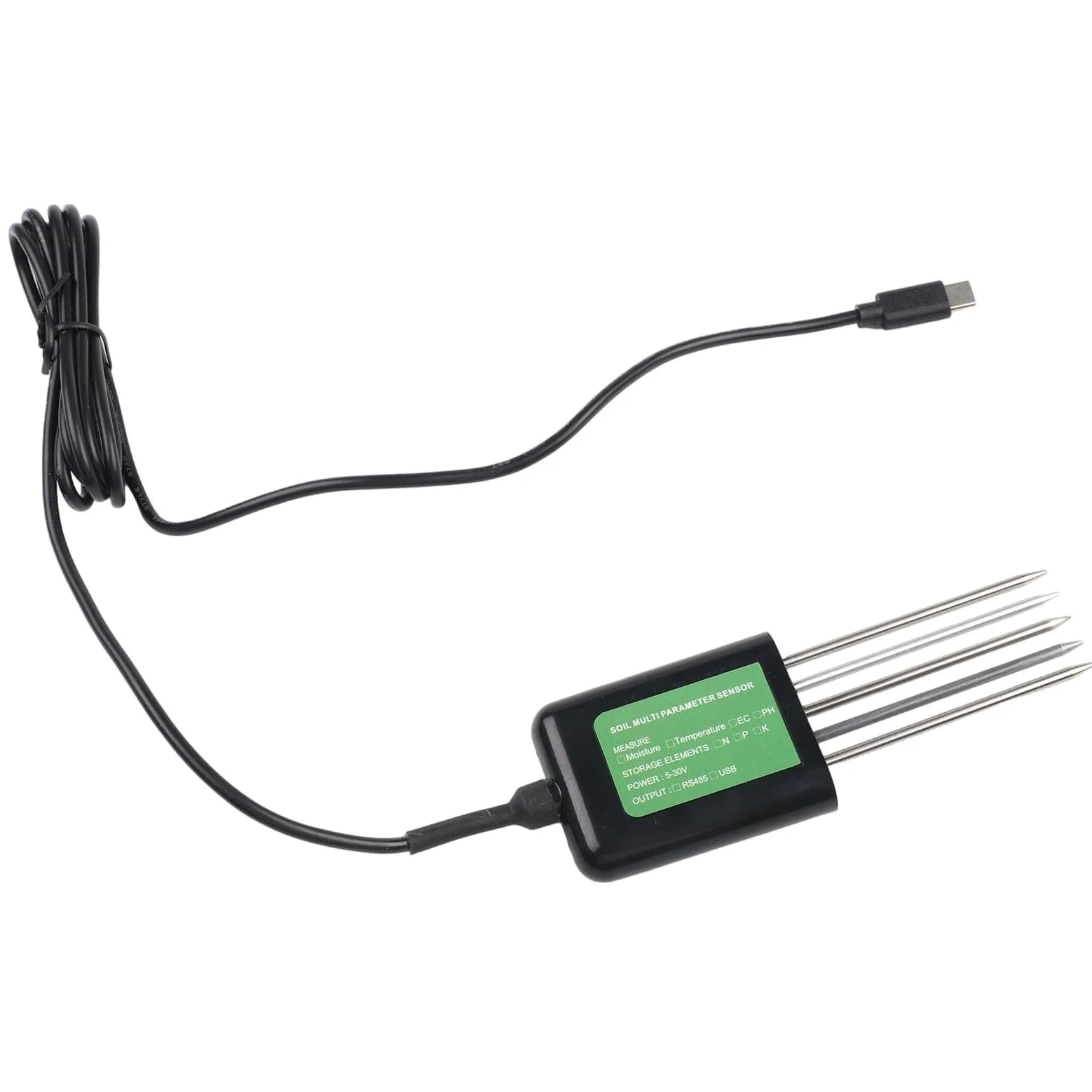 Para el probador de suelo inteligente Sensor USB 7 en 1 para sistemas Android Comprobación de pH Temperatura Humedad Nutrientes Npk con sellado de resina epoxi impermeable Ip68