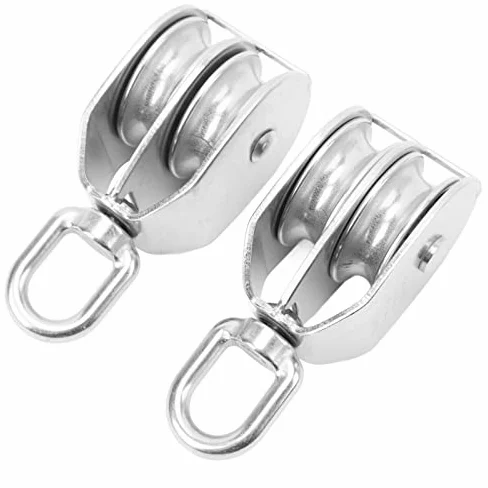 Bloque de polea doble de acero inoxidable, resistente, capacidad de carga de 400 kg para cuerda de alambre, tendederos, sistema de rodillos de apriete de tienda de campaña