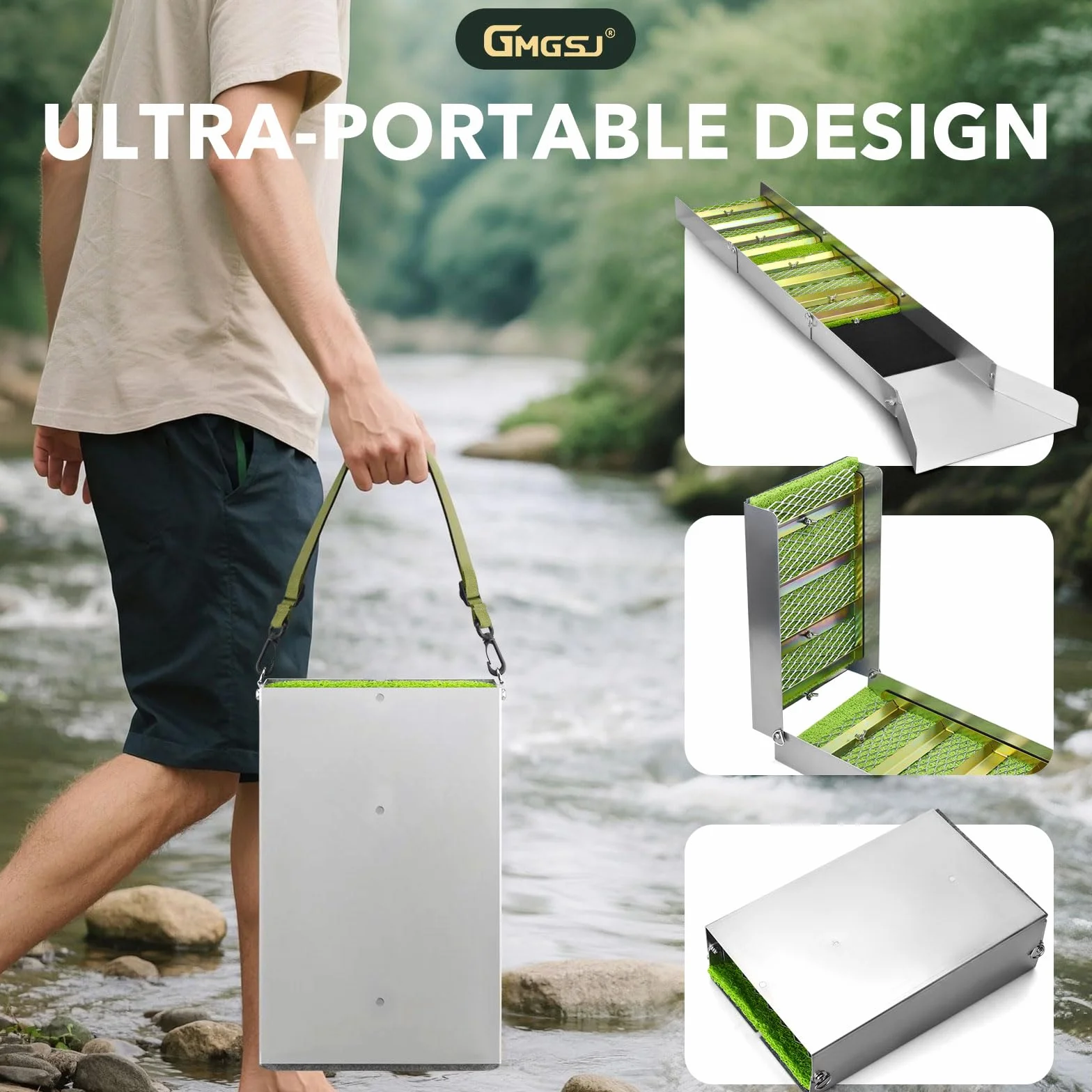 Caja de esclusa para minería de oro, caja plegable de aleación de aluminio de 50 pulgadas, cajas de esclusas doradas portátiles, equipo ligero de prospección de oro, caja de esclusa con musgo de