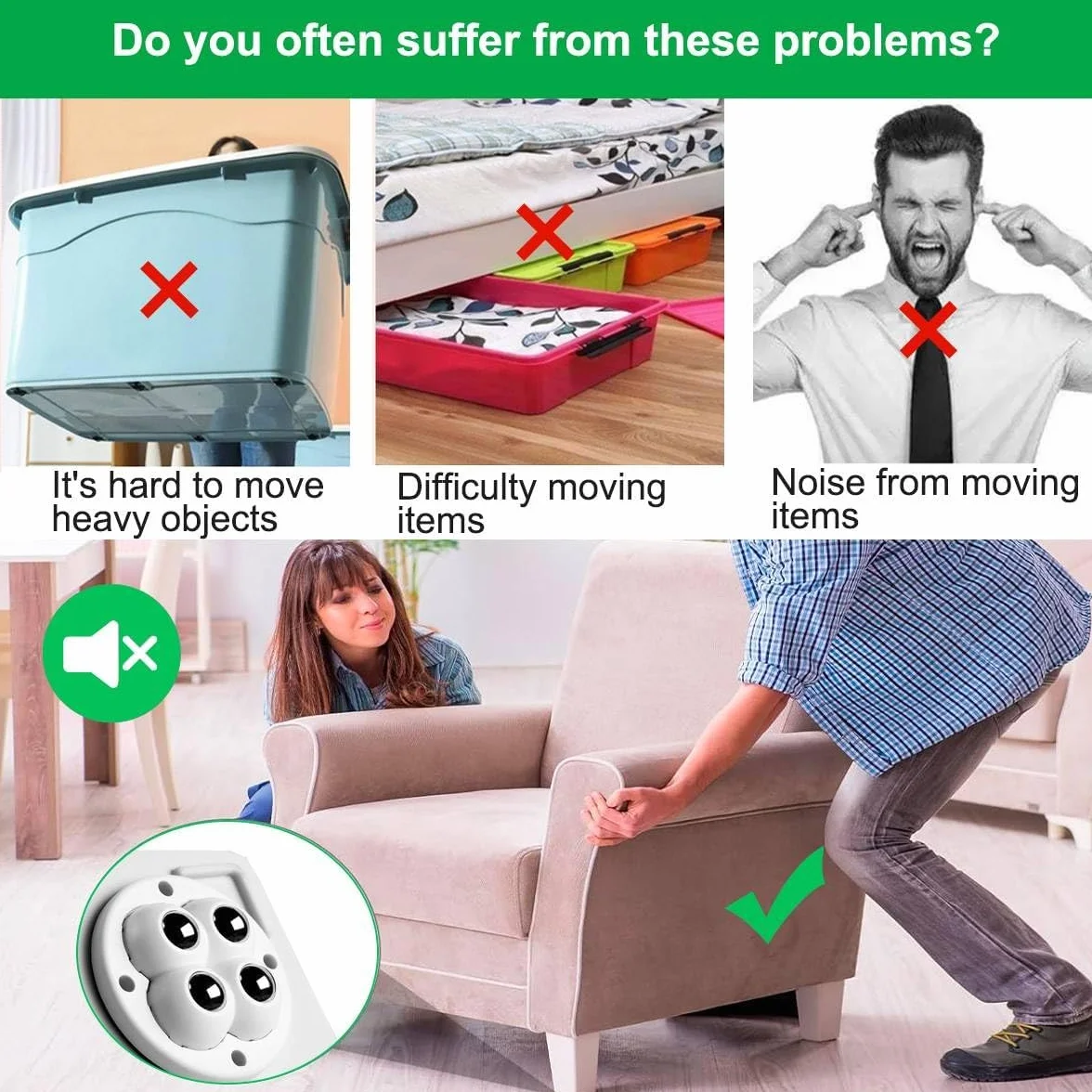 Uni-Fine 8 Piezas Ruedas Adhesivas Giratorias 360° con 4 Bolas de Acero para Muebles Pequeños