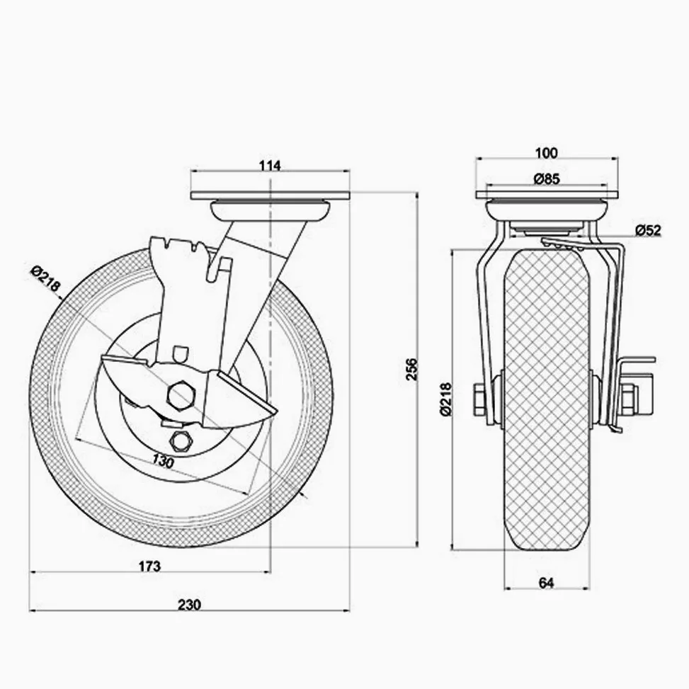 200mm 8 pulgadas Ruedas giratorias grandes de servicio pesado con freno para carro y Transporte industrial PU silenciosa Universal 150kg Rueda de núcleo de hierro para carretilla Dispositivo 1 pcs