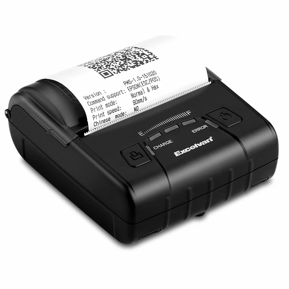 EXCELVAN E300 - Impresora Térmica de Recibos y Billetes (Bluetooth Inalámbrica, Portátil, USB, 90Mm/seg, 80mm, ESC/POS, para Pos Terminal Punto de Venta), Negro