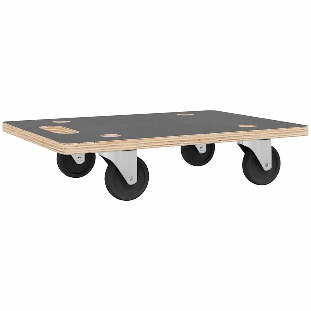 Carro de transporte 2 unidades rectangular 50 x 35 x 11,5 cm, capacidad de carga de 250 kg, madera contrachapada con revestimiento PF, antideslizante, para logística de almacén, envío