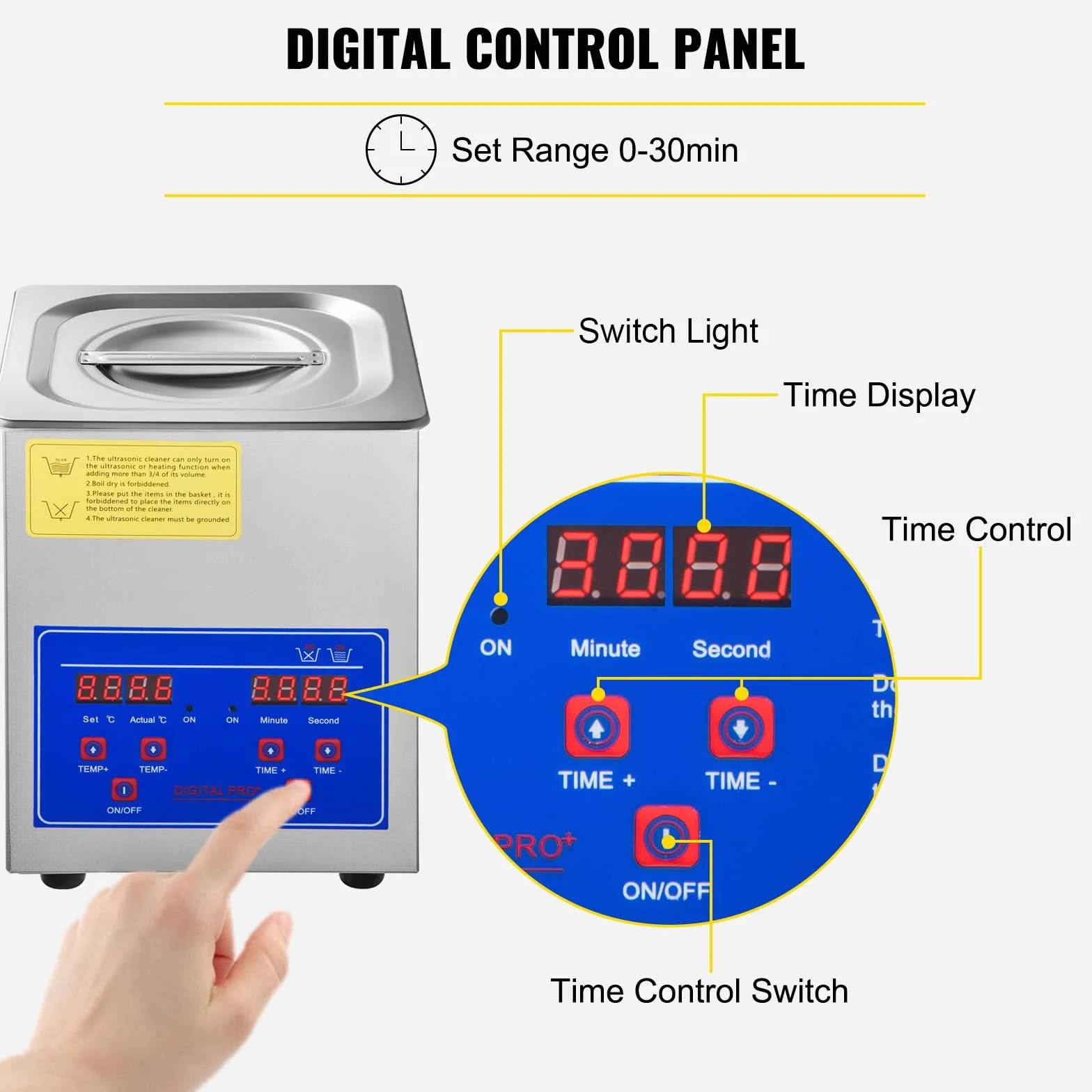 VEVOR Limpiador Ultrasónico 2L 60W Profesional Acero Inoxidable 40 kHz Pantalla LED para Joyas Reloj Gafas
