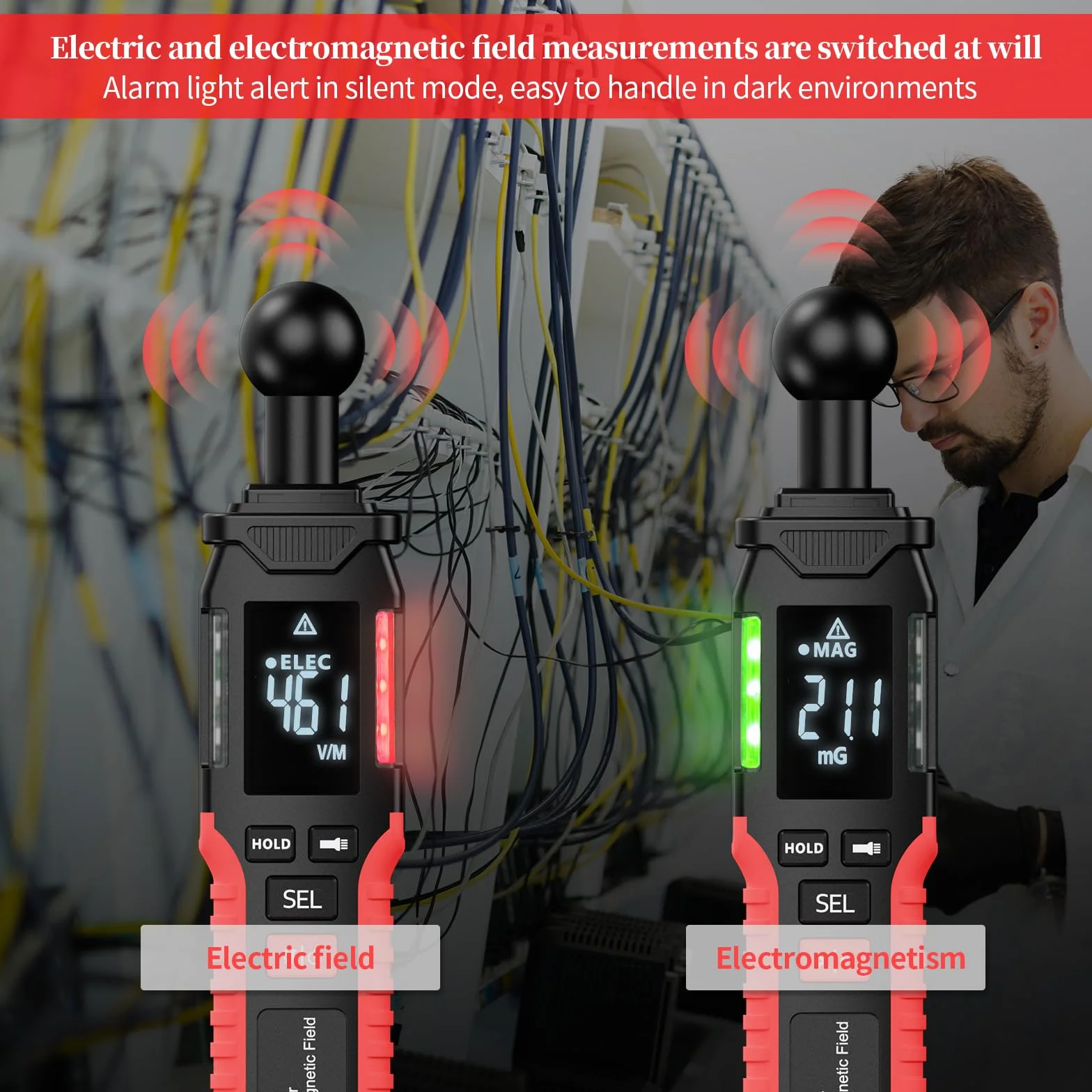 Medidor EMF, Detector De RadiacióN EMF Digital, Dispositivo Lcd PortáTil, Recargable, Con Pitido Y Luces De Advertencia Para Comprobar Los EMF En El Hogar, La Oficina, El Exterior