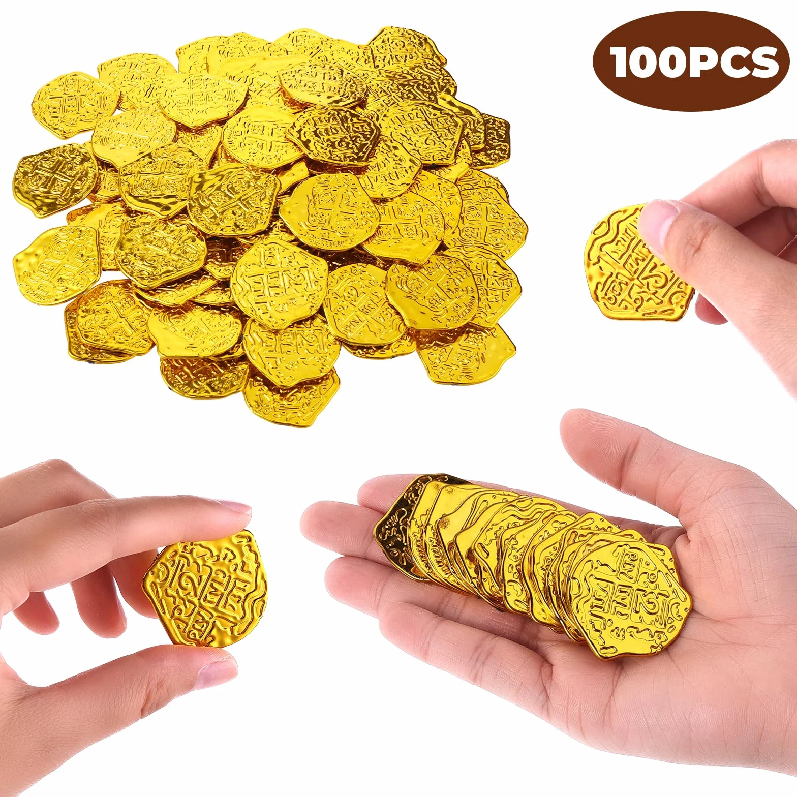 Lusofie 100 Piezas Monedas Pirata Réplica de Plástico Doblones Españoles para Fiesta Temática Halloween