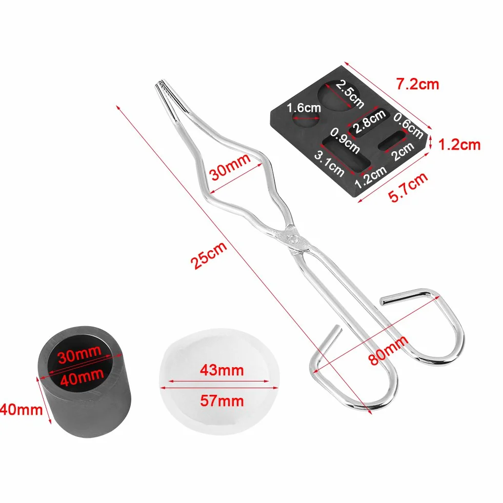 Crisol para Fundir Metales Grafito 4 Piezas Pinzas Kit de Fusión