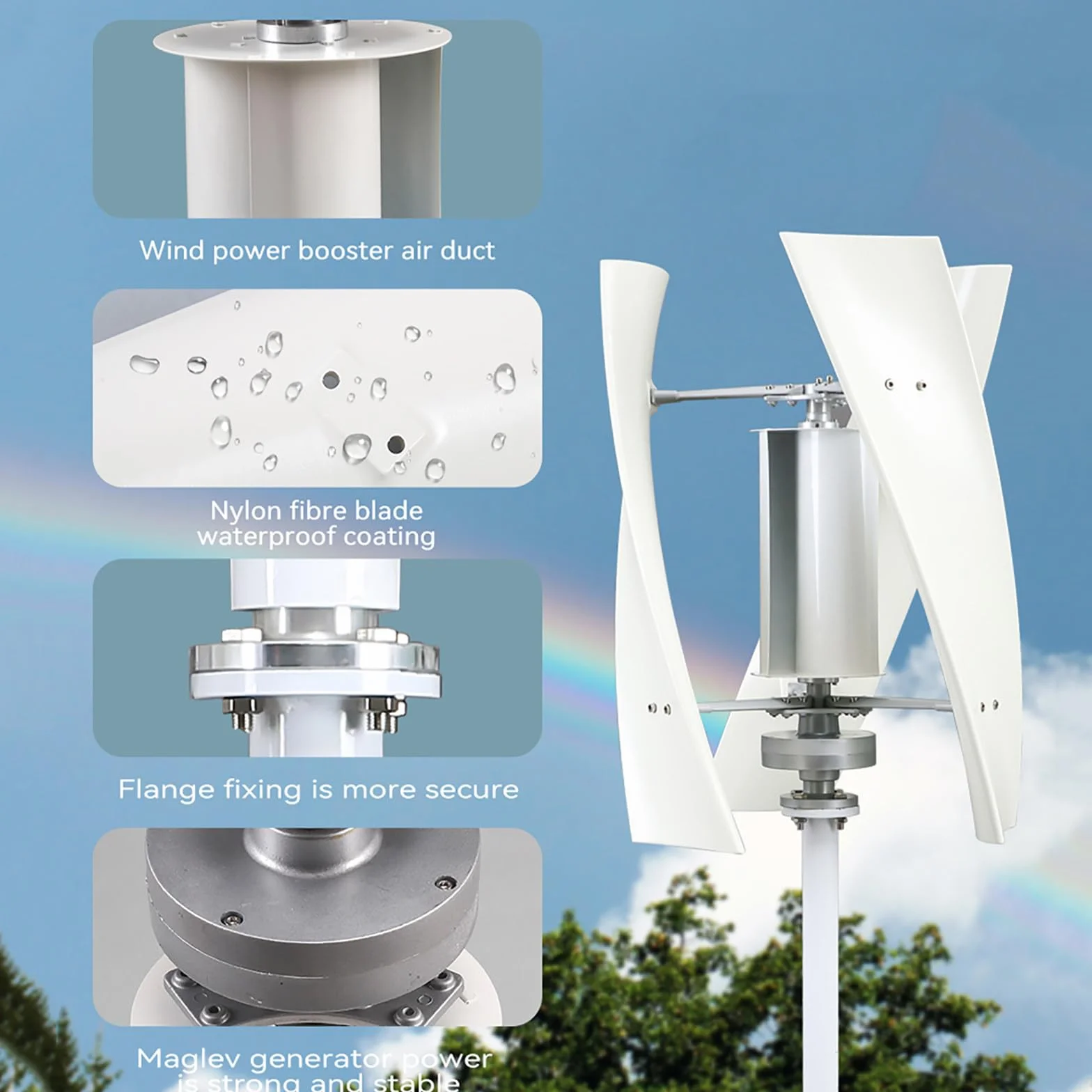 Turbina Eólica 600W 12V/24V Generador de Eje Vertical Eólico de 3 Palas Generador de imán Permanente con Controlador para Equipos Solares Eólicos Híbridos,24V