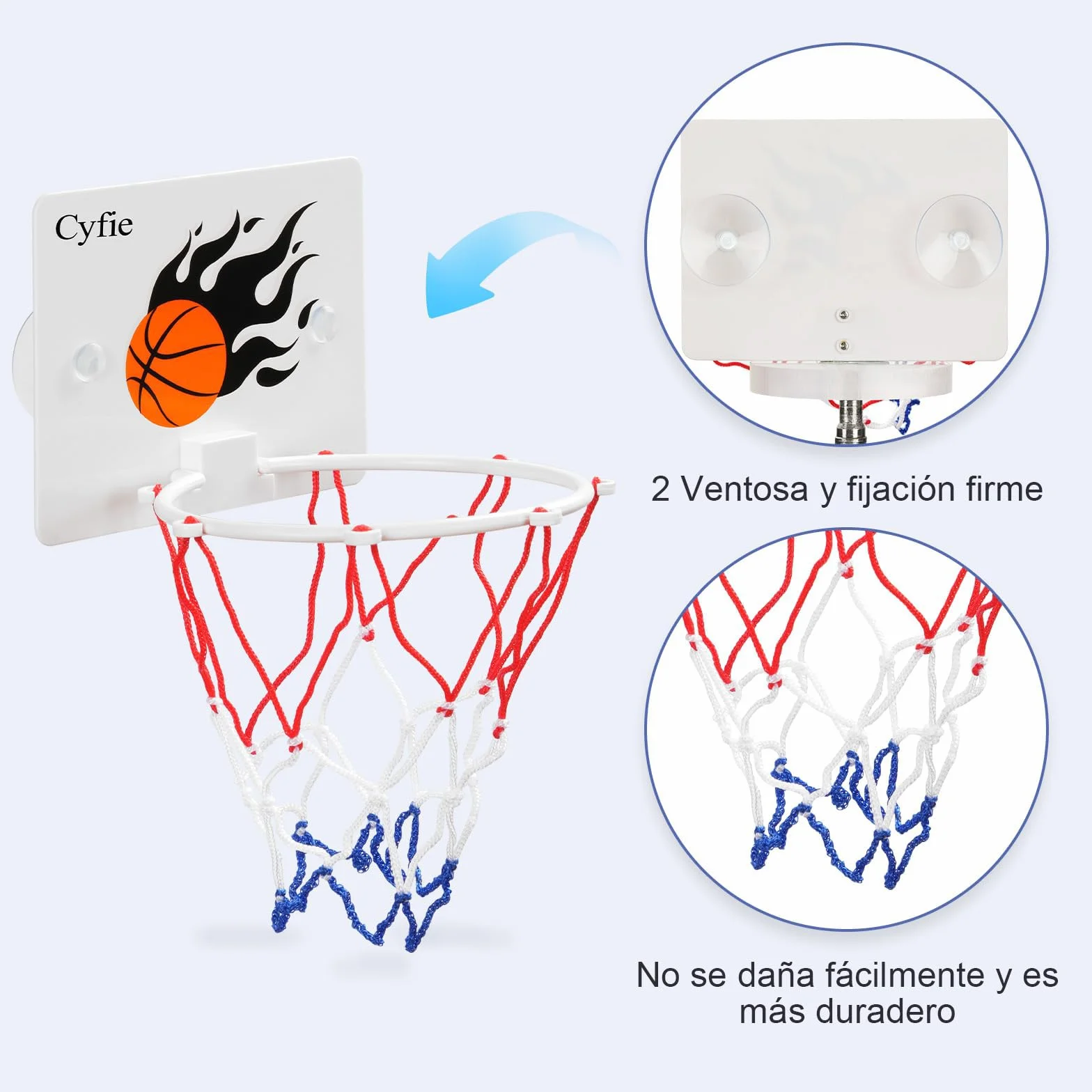 CYFIE Mini Canasta Baloncesto Infantil Interior con Ventosas, 3 Balones y 1 Bomba de Aire