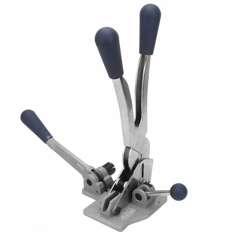 Máquina flejadora de paquetes 3 en 1, engarzadora tensora manual de correa de acero para correa de polipropileno de 1/2 "-5/8" de ancho, para embalaje industrial y doméstico.