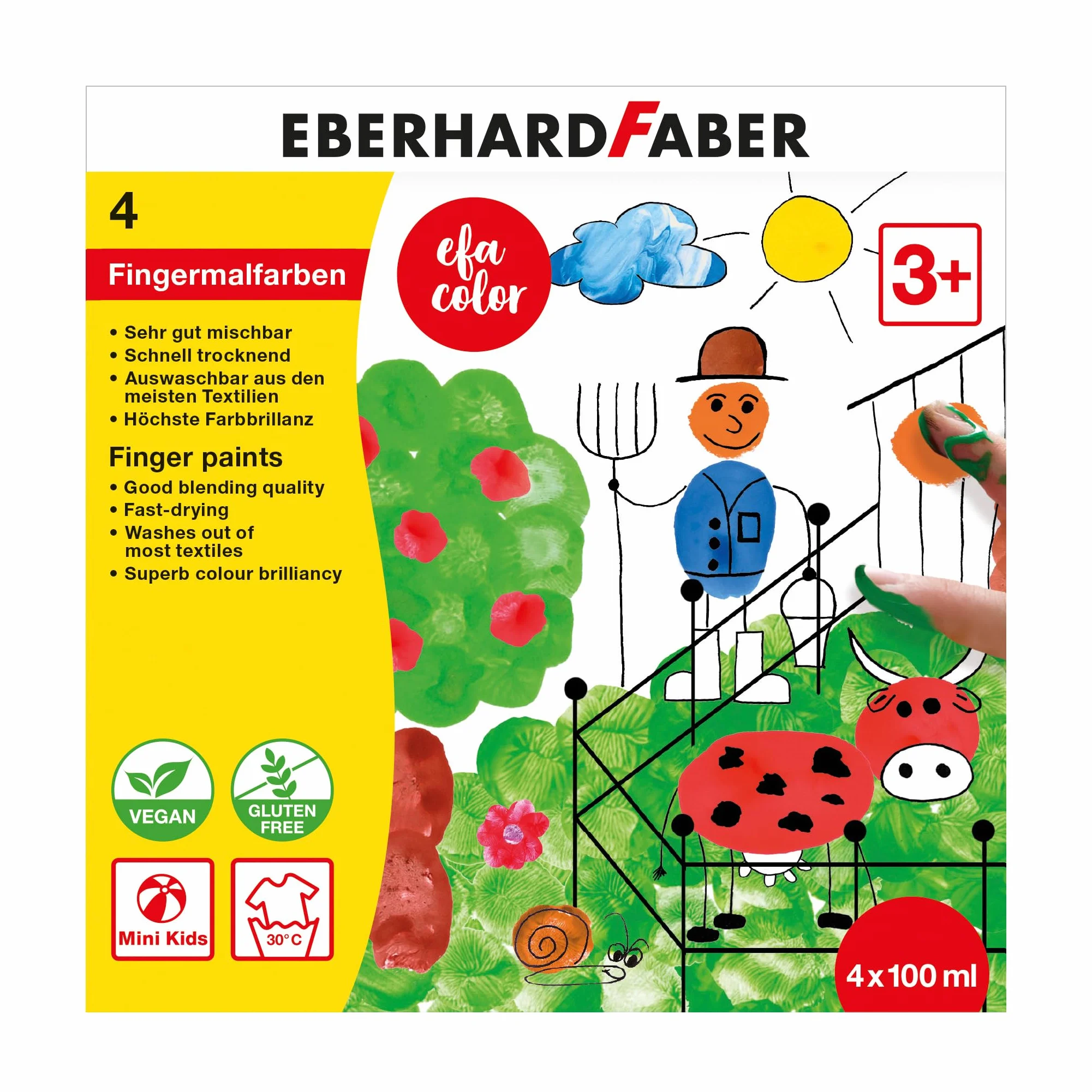 Eberhard Faber Pinturas de Dedos EFA Color 4 Colores 100 ml No Tóxicas para Niños