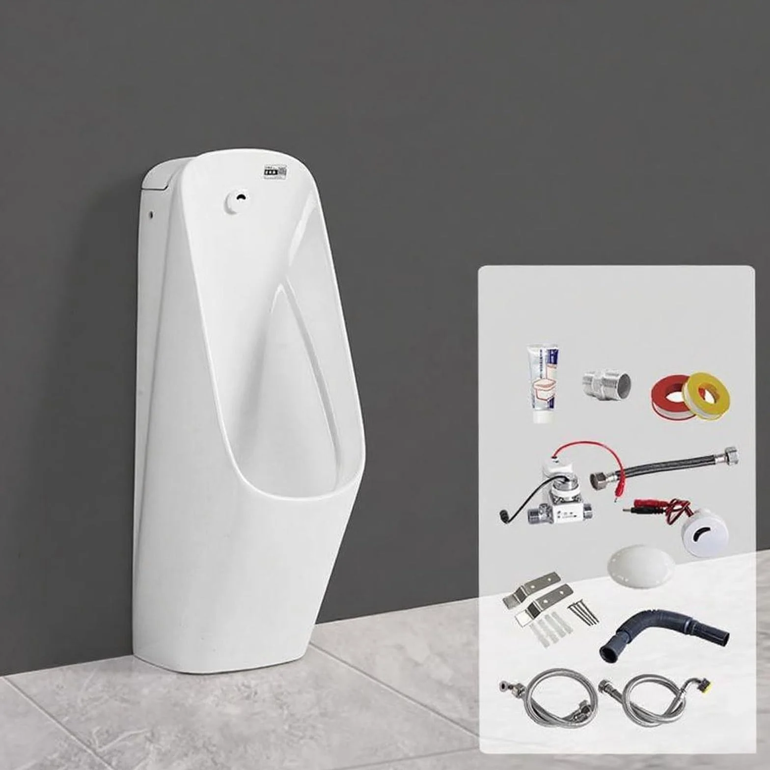 Urinario de Suelo para Hombres de Uso Doméstico, Urinario Independiente de Cerámica con Sensor Automático Inteligente, Fácil de Limpiar(A)