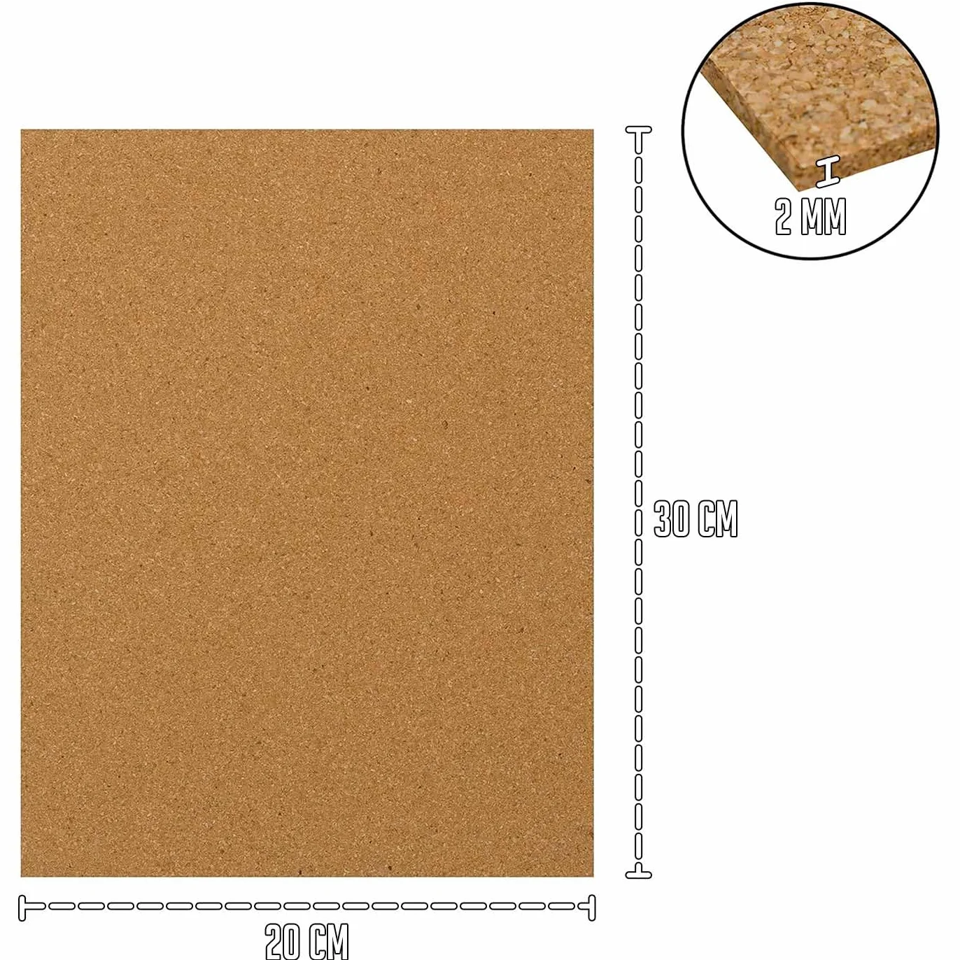Pack de 3 Láminas de Corcho 2 mm 20 x 30 cm para Decoración y Manualidades