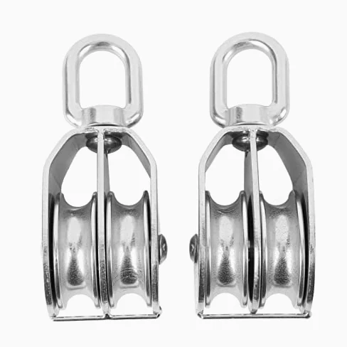 Bloque de polea doble de acero inoxidable, resistente, capacidad de carga de 400 kg para cuerda de alambre, tendederos, sistema de rodillos de apriete de tienda de campaña