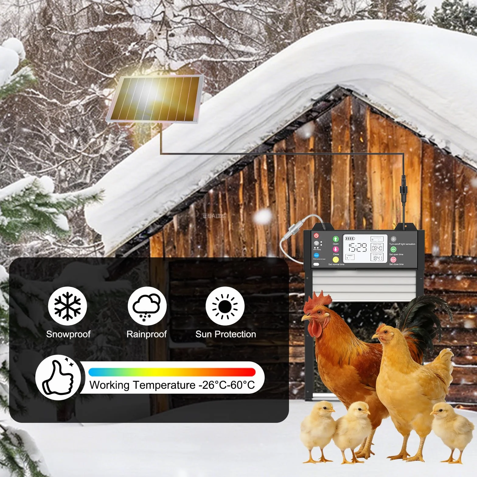 Puerta de pollo automática – Puerta eléctrica para pollos con WiFi y aplicación Tuya, estado en tiempo real, puerta automática de pollo con sensor de luz y temporizador, protección contra atascos