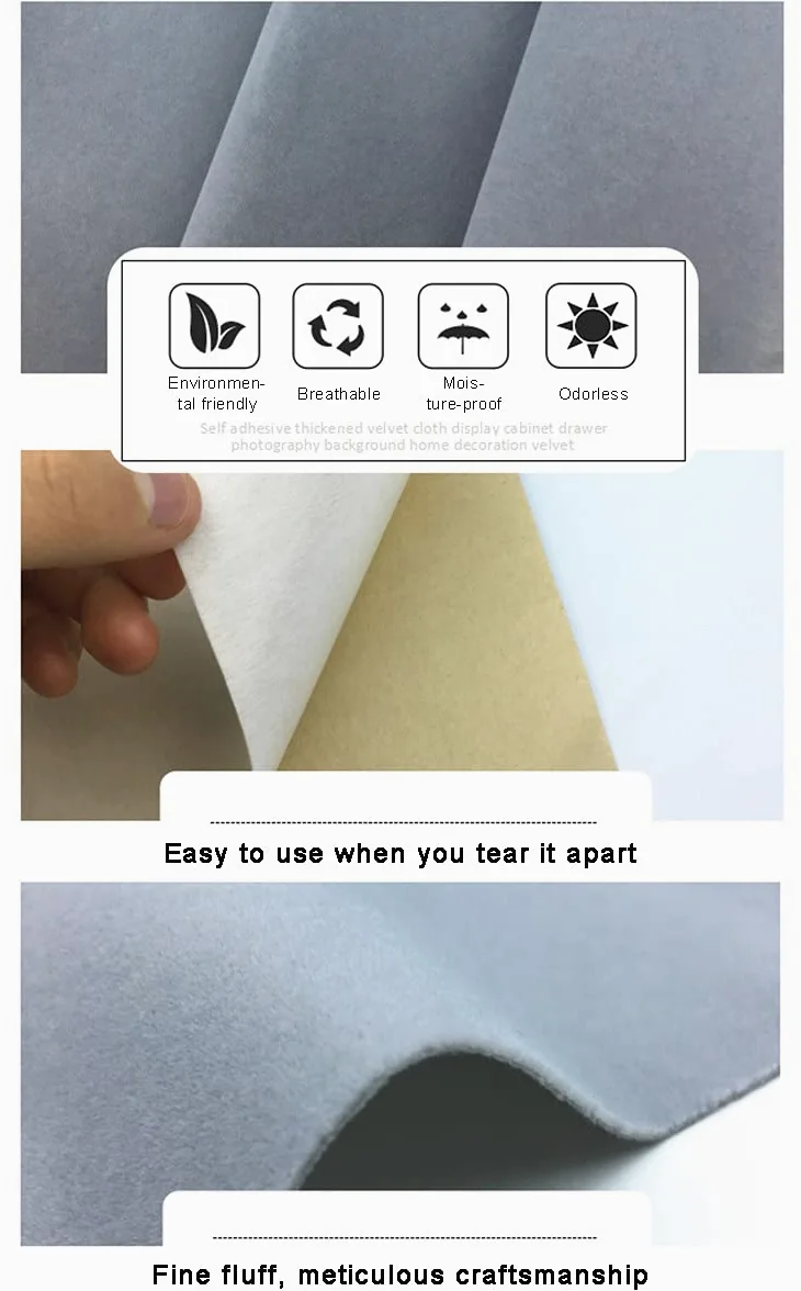 Autoadhesivo muebles pegatina forro, Papel adhesivo de tela fieltro autoadhesivo 150 cm ancho for cajones, aparadores y expositores joyas(Aqua Grey,1.5 * 5m)
