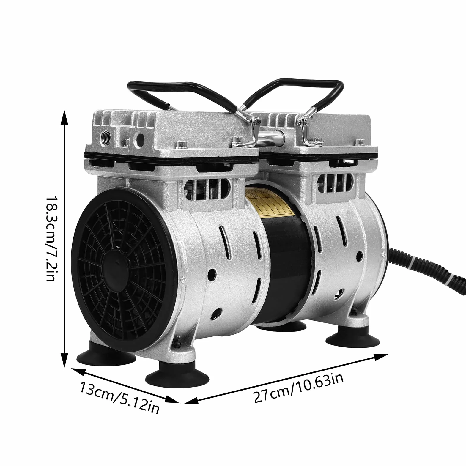 Bomba de vacío, 550 W, 1400 rpm, bomba de vacío sin aceite, con silenciador, 8 bar, 120 l/min, bomba de presión de laboratorio, para experimentos de estanqueidad de gas, procesamiento de alimentos
