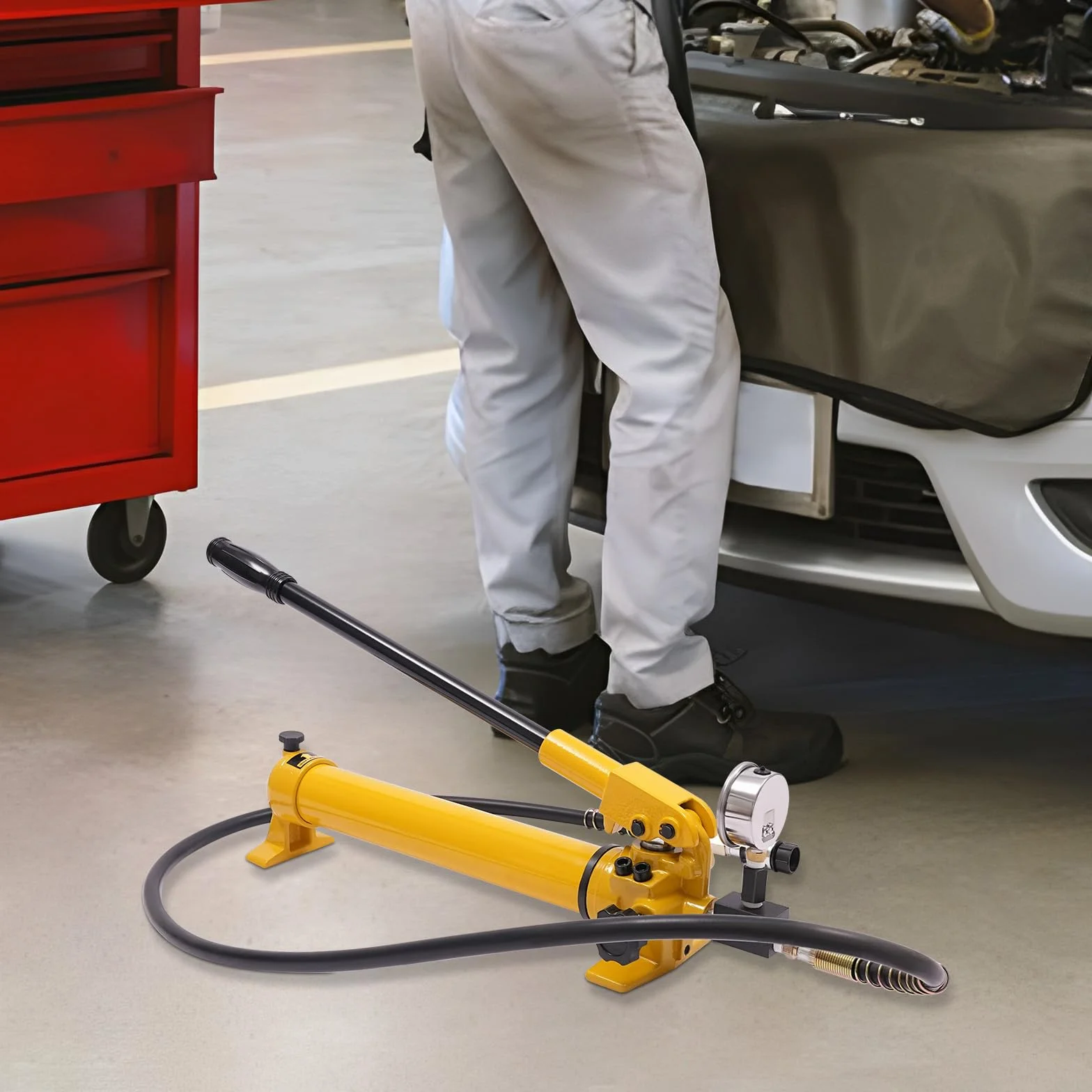 Bomba hidráulica manual de 700 cc, bomba hidráulica manual con manómetro mango para reparación de mantenimiento presión máxima de salida 700 bar