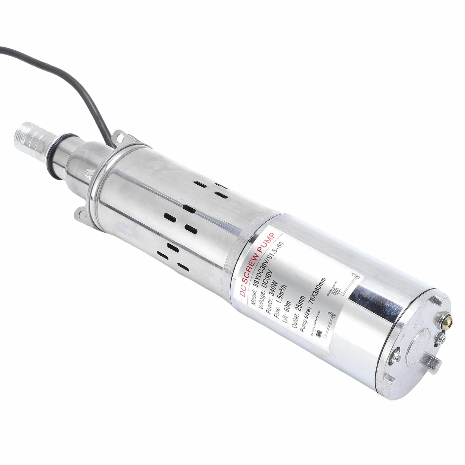 SEAFRONT Bomba Solar de Pozo Profundo de 3 Pulgadas, Bomba de Agua Solar Sumergible de Acero Inoxidable 340 W 1,5 m³ H 196 Pies con Sello Mecánico de PTFE para Riego Extracción de Ríos Uso Doméstico
