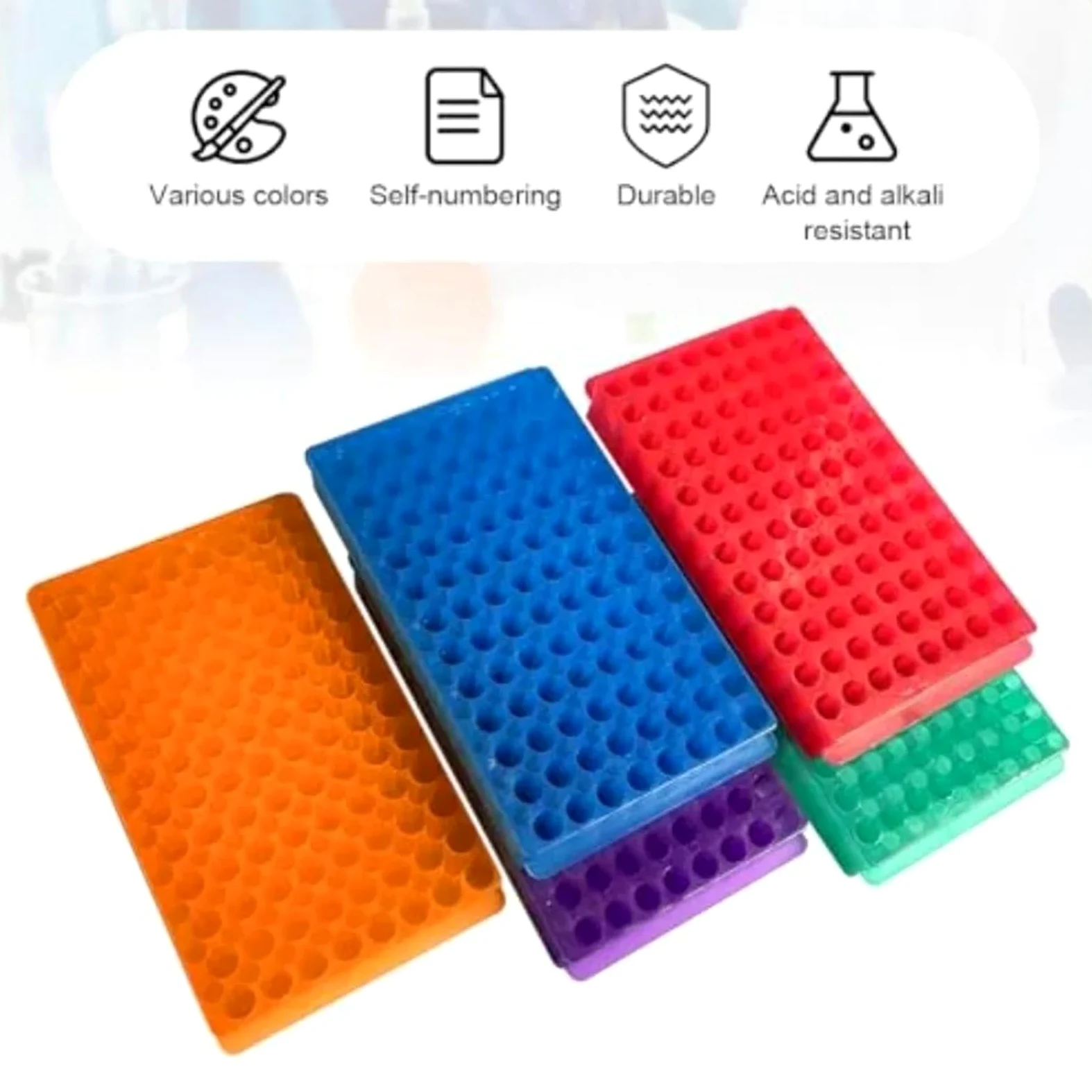 Soporte de tubo de ensayo Prueba de bastidor tubos plástico con doble panel 96 posiciones for microcentrífuga 0,5 ml a 2 y refrigerados 1,8