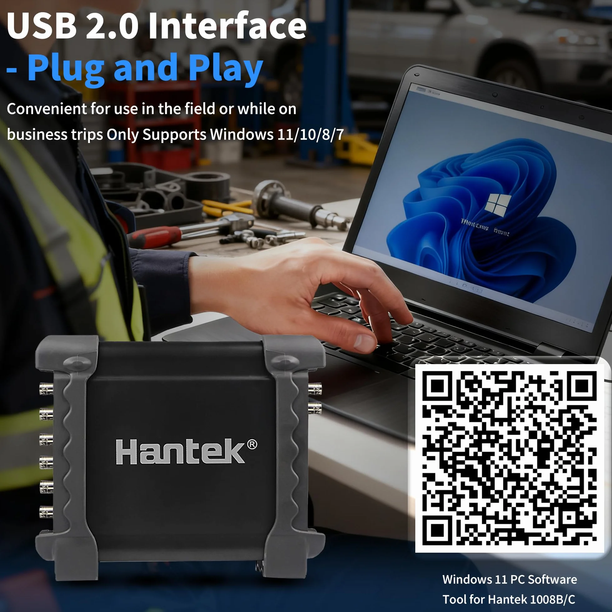 Hantek 1008C Osciloscopio Digital/DAQ/Generador Programable para Vehículos con 8 Canales