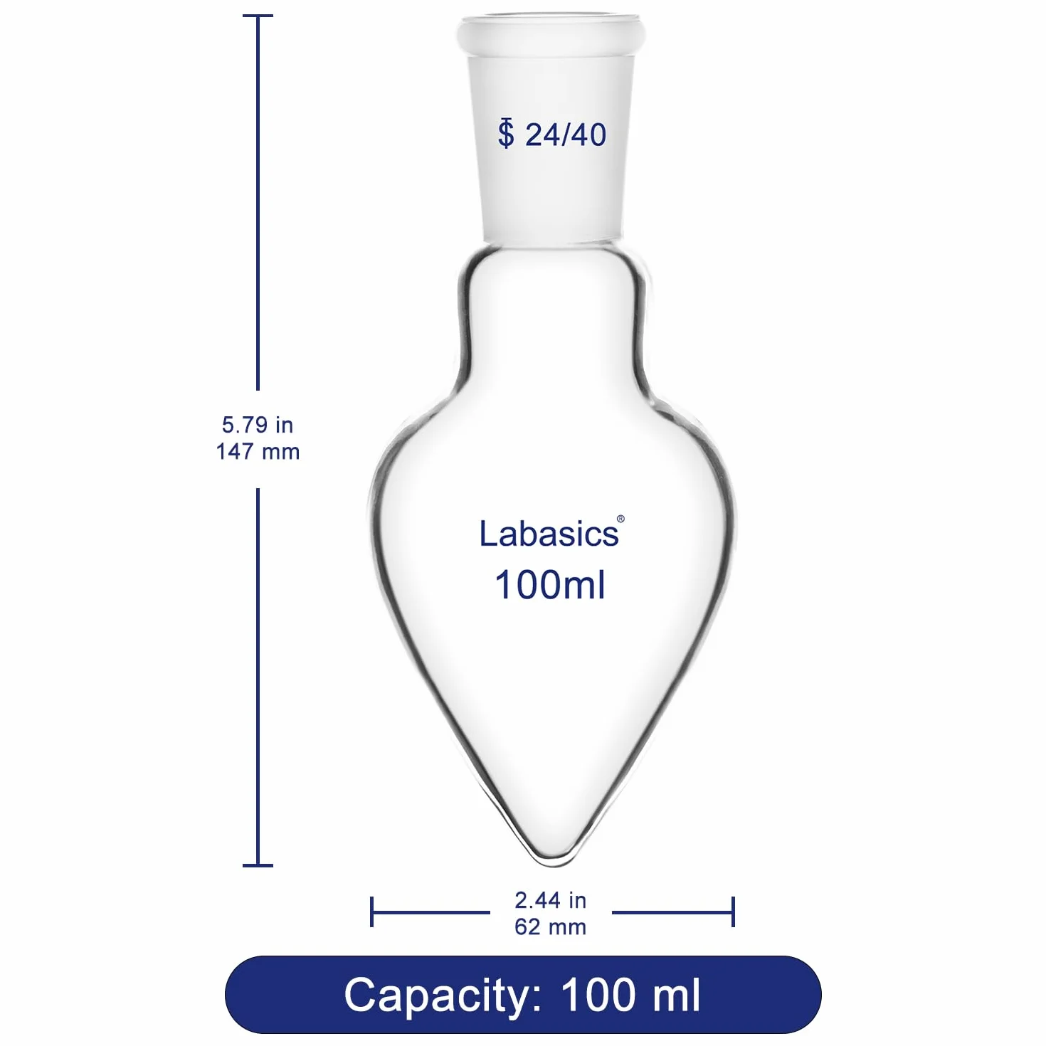 Labasics Matraz de Recuperación de Vidrio de Borosilicato, Cuello de Pared Gruesa, Junta Cónica 24/40, 100 ml para Evaporador Rotativo