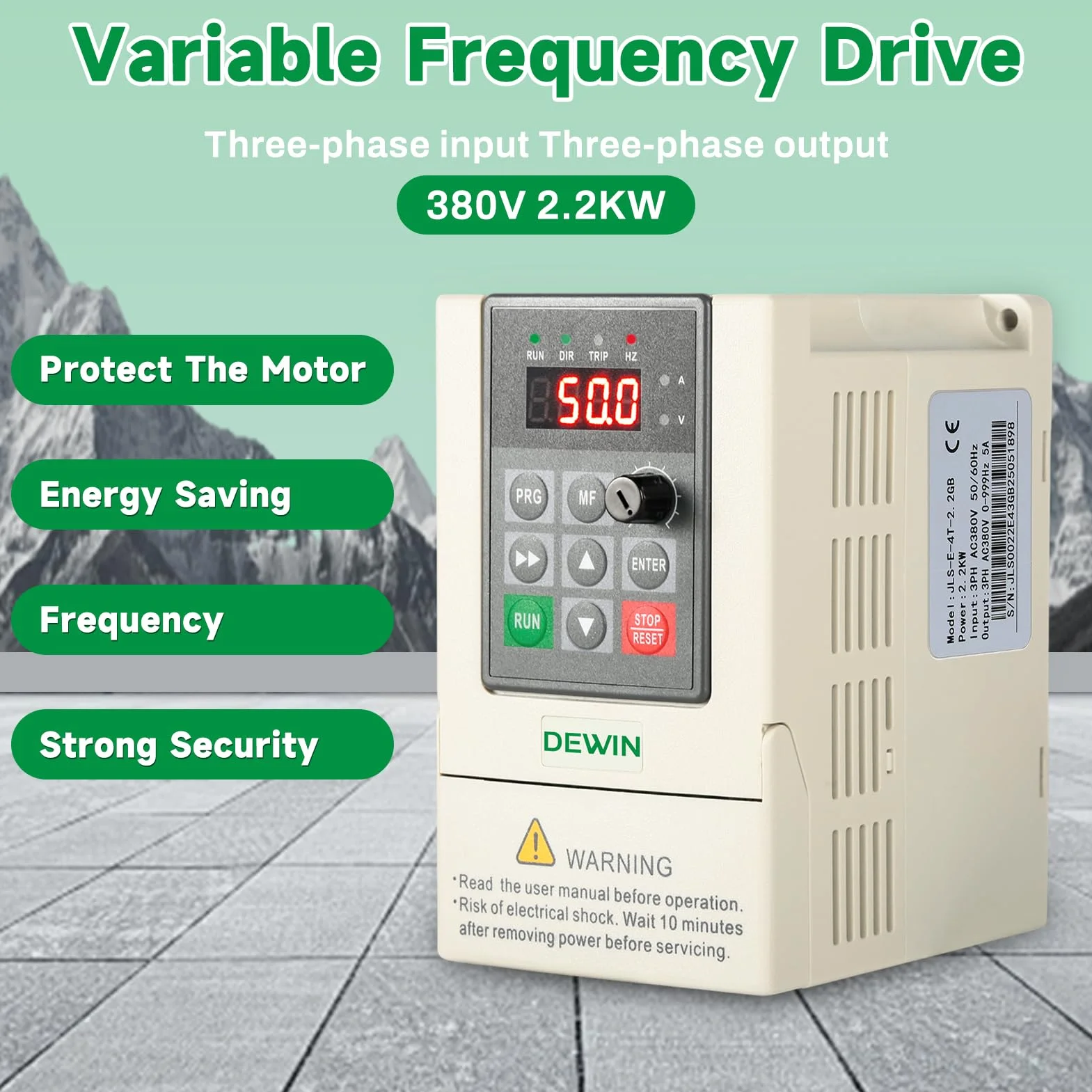 DEWIN Variador de Frecuencia, Convertidor de Frecuencia VFD Controlador de Velocidad del Motor VFD Convertidor de Frecuencia de Salida de Entrada Trifásico 380V 2.2kW