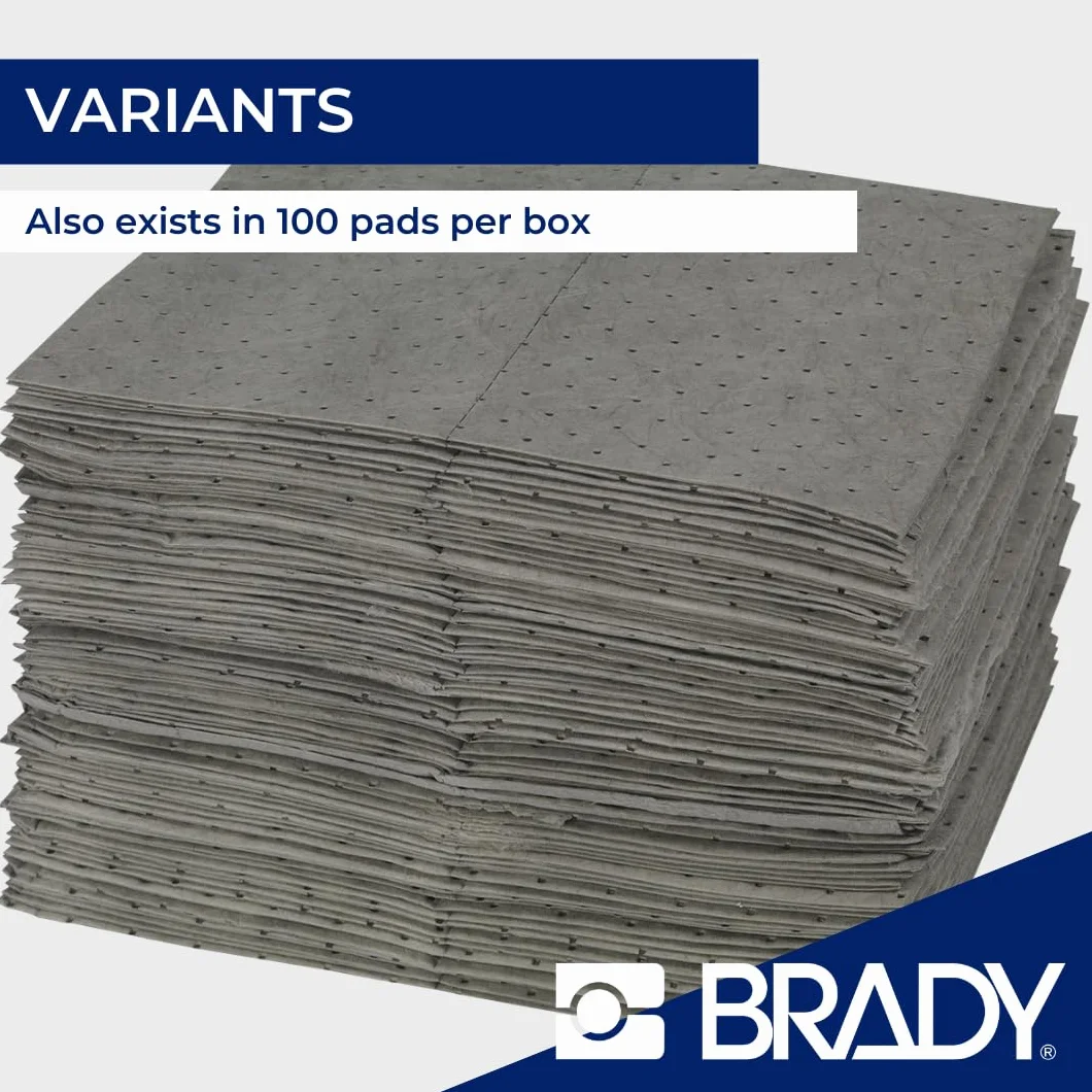 SPC® by Brady Almohadillas Absorbentes Universales – Pack de 200, 1 capa, Sellados y Perforados, 40 cm x 50 cm, Alta Absorción para Aceites, Agua, Disolventes y Refrigerantes