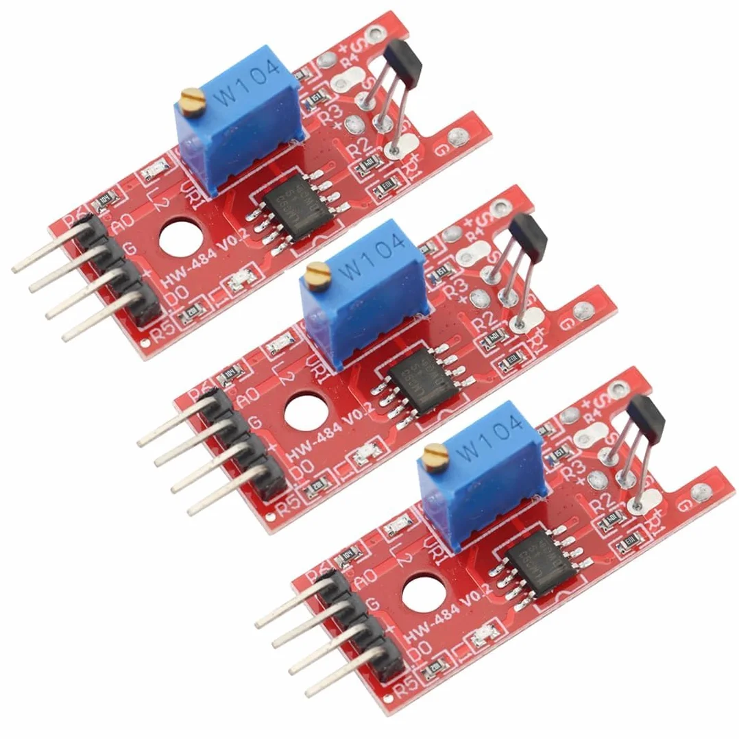 KY-024 Sensor magnético Hall lineal CC 5 V Sensor de efecto Hall LM393 con sonda de inducción magnética Se puede utilizar para detectar la velocidad y la posición de motores (Paquete de 3)