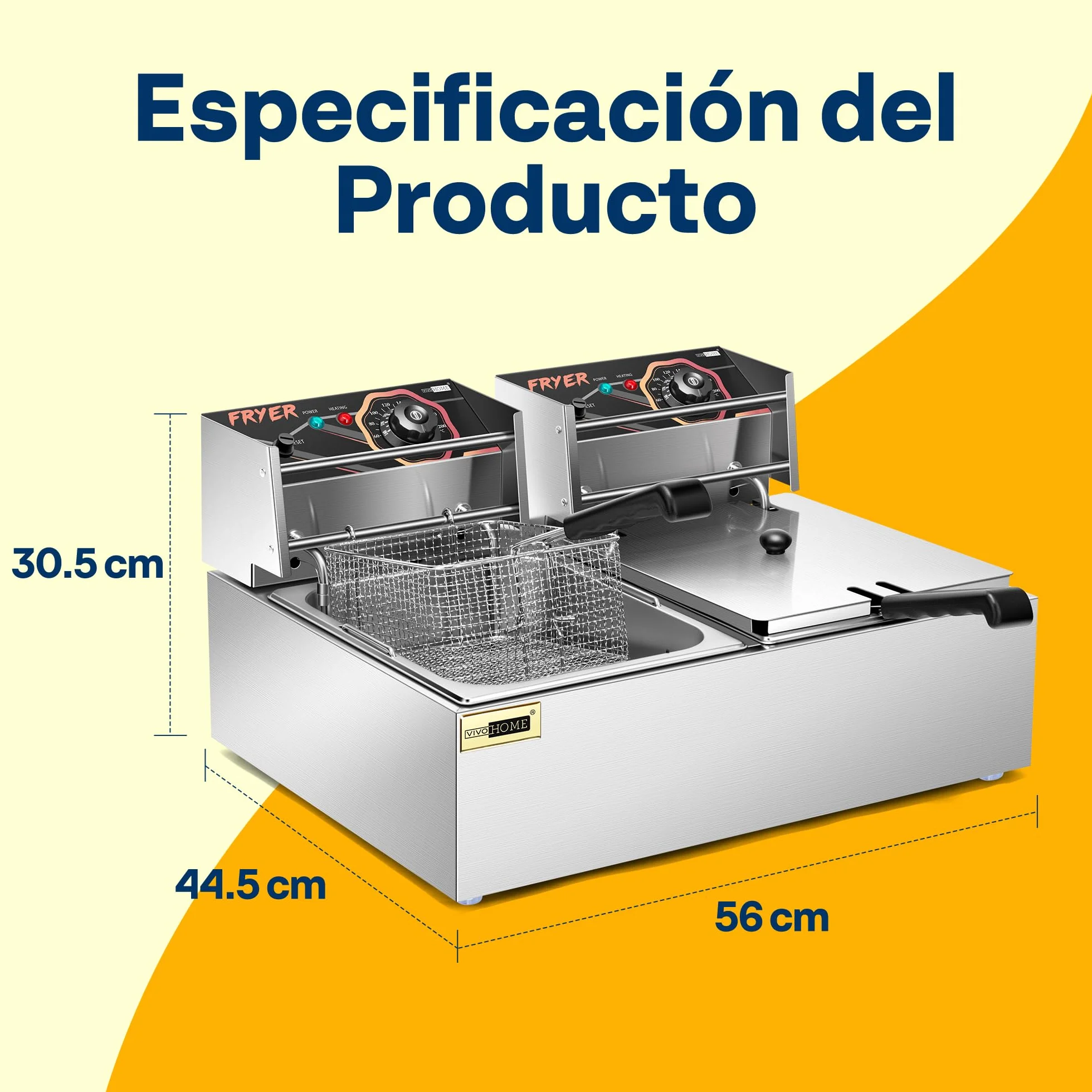 VIVOHOME Freidora Eléctrica Comercial 20L con 2 Cestas para Freír Temperatura Ajustable 60-200°C Freidora Eléctrica a Oleo