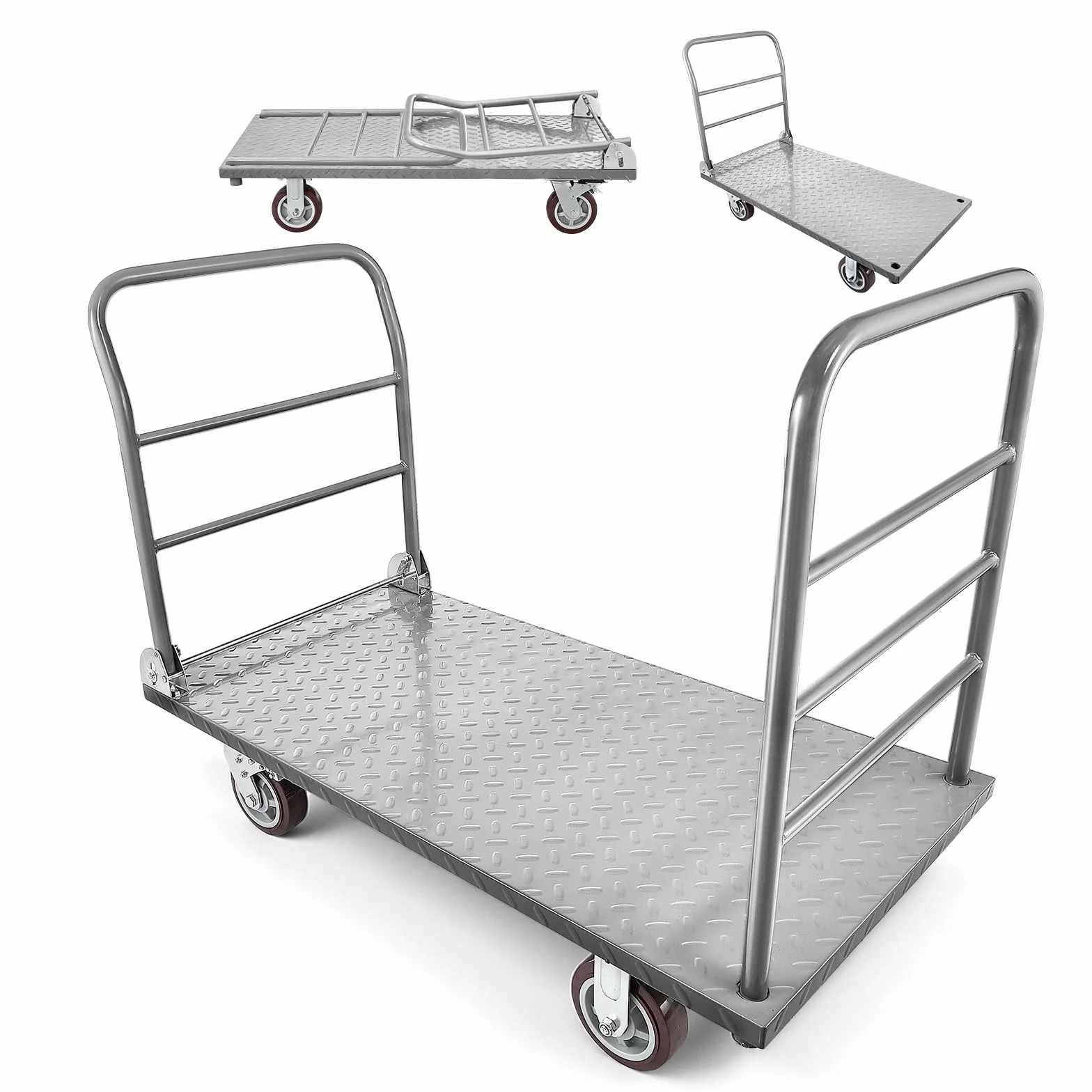 VEVOR Carro Plataforma Plegable de Acero 122 x 61 cm, Carretilla de Transporte Carga de 1202 kg, Carrito Portaequipajes con Plataforma con Ruedas de 152 mm, para Tareas Domésticas, Almacén, Mudanza