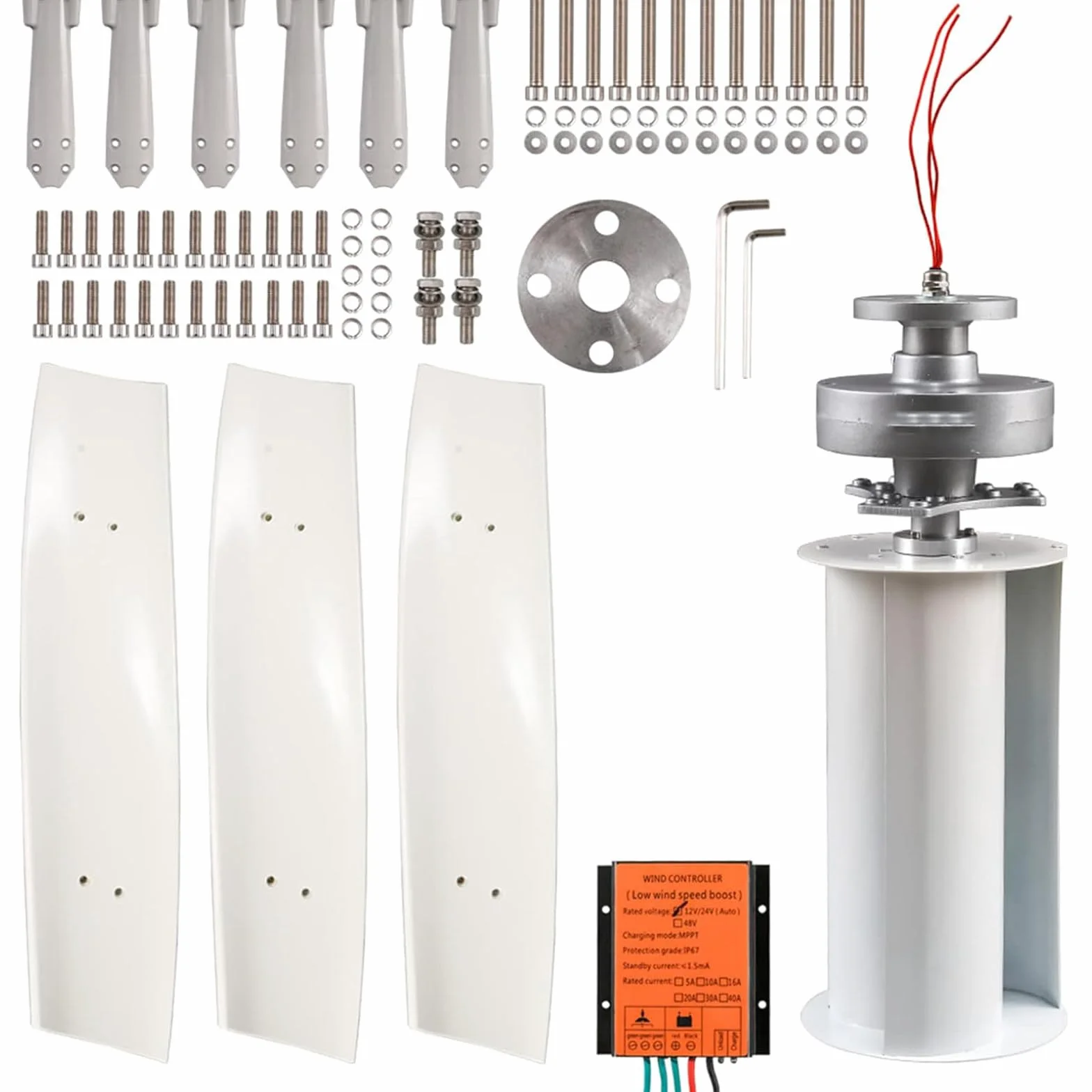 Turbina Eólica 600W 12V/24V Generador de Eje Vertical Eólico de 3 Palas Generador de imán Permanente con Controlador para Equipos Solares Eólicos Híbridos,24V