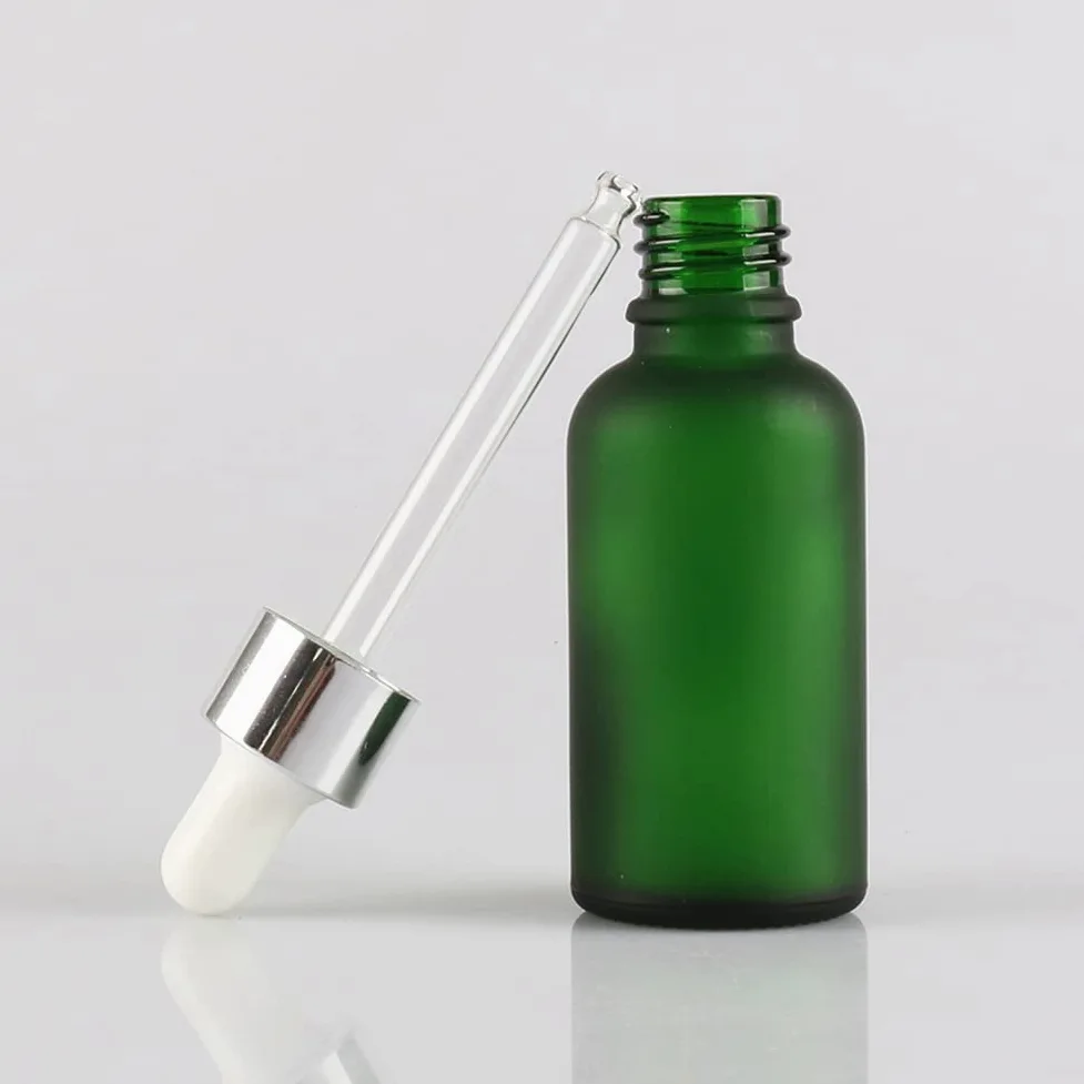 24 Pieza 30ml Verde mate Botellas de Cristal con Pipeta, 30 ml Frasco Cuentagotas Cristal con Tapón de Rosca Plata, Botella de Vidrio con Cuentagotas para Aceite Esencial Aromaterapia