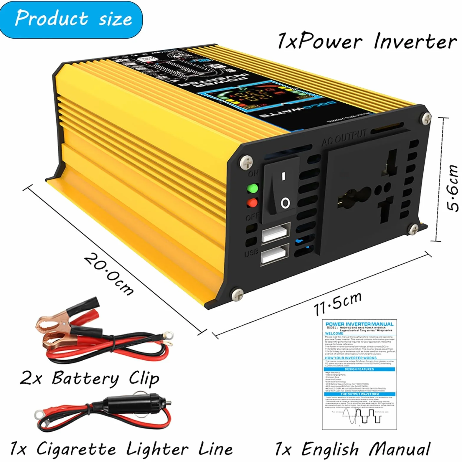 Inversor solar de 6000 W con panel solar monocristalino de 100 W, kit inversor de potencia de 12 V a 220 V con controlador de carga PWM de 50 A, pantalla LCD y USB: sistema de energía solar portátil f