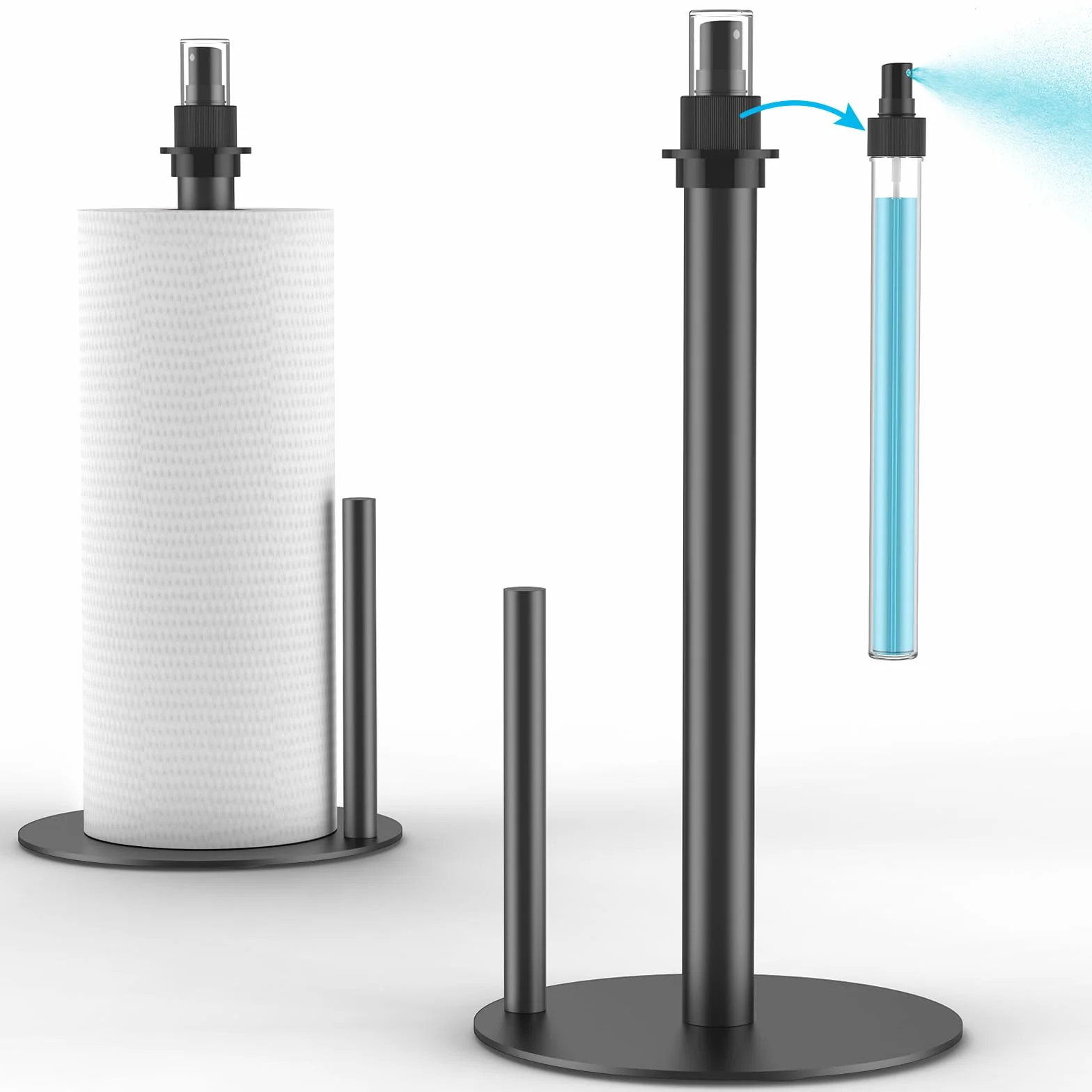Soporte para Toallas de Papel Pesado, Dispensador de Aerosol/Botella de Bomba Integrada Negro