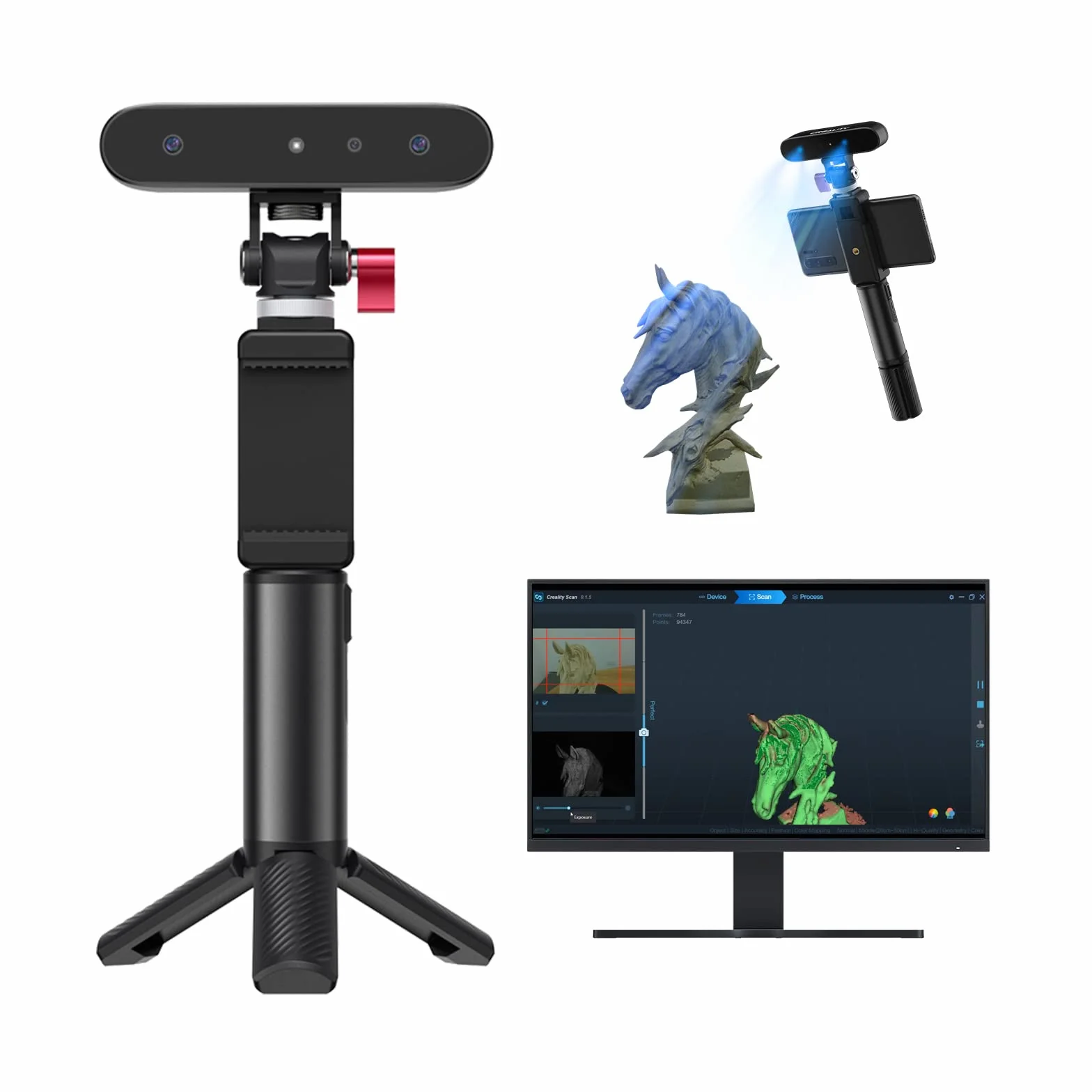 Creality - Escáner 3D CR-Scan hurón para impresión 3D, escáner de mano actualizado con alta velocidad de escaneo de 30 FPS, escaneo de modo dual, precisión de 0.1 mm para teléfono Android PC Win 10/11