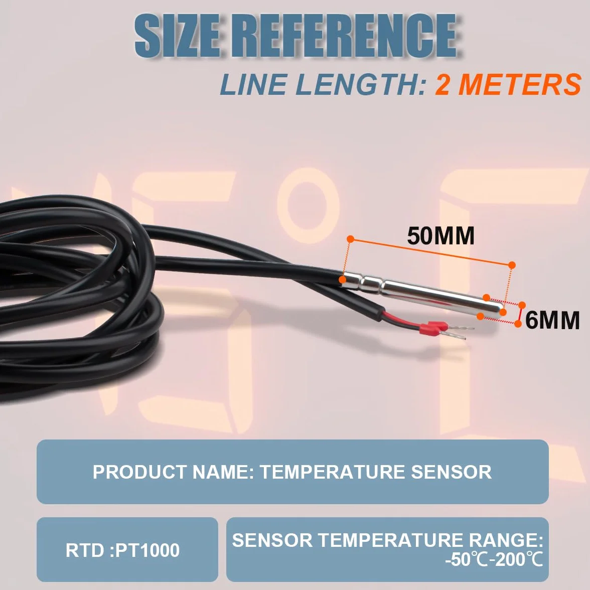 Sonda Digital Térmica Resistente al Agua PT1000, 2M