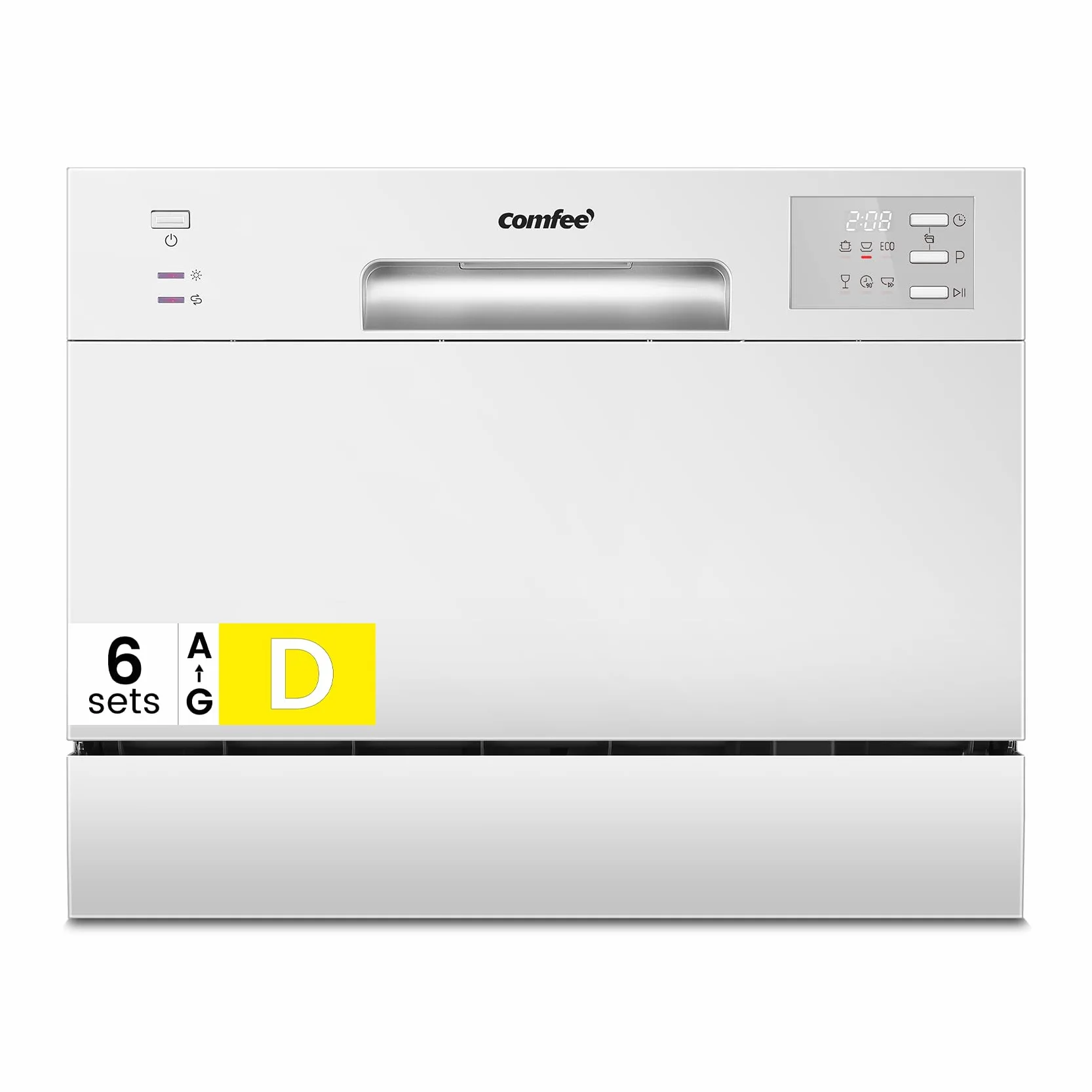 COMFEE' CDWMT0602EWD-EU Lavavajillas de Sobremesa Compacto 6 Cubiertos 6 Programas Clase D Pantalla LED 24H Inicio Diferido 70°C 47 dB Blanco