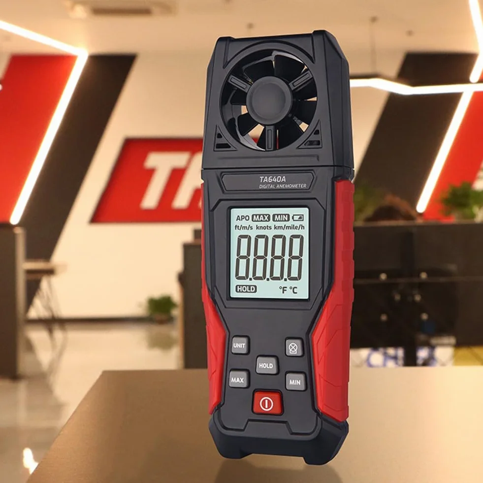 Anemómetro digital de mano medidor velocidad del aire 0,1-30 m/s temperatura 5 unidades m/s km/h ft/m mph retención datos apagado