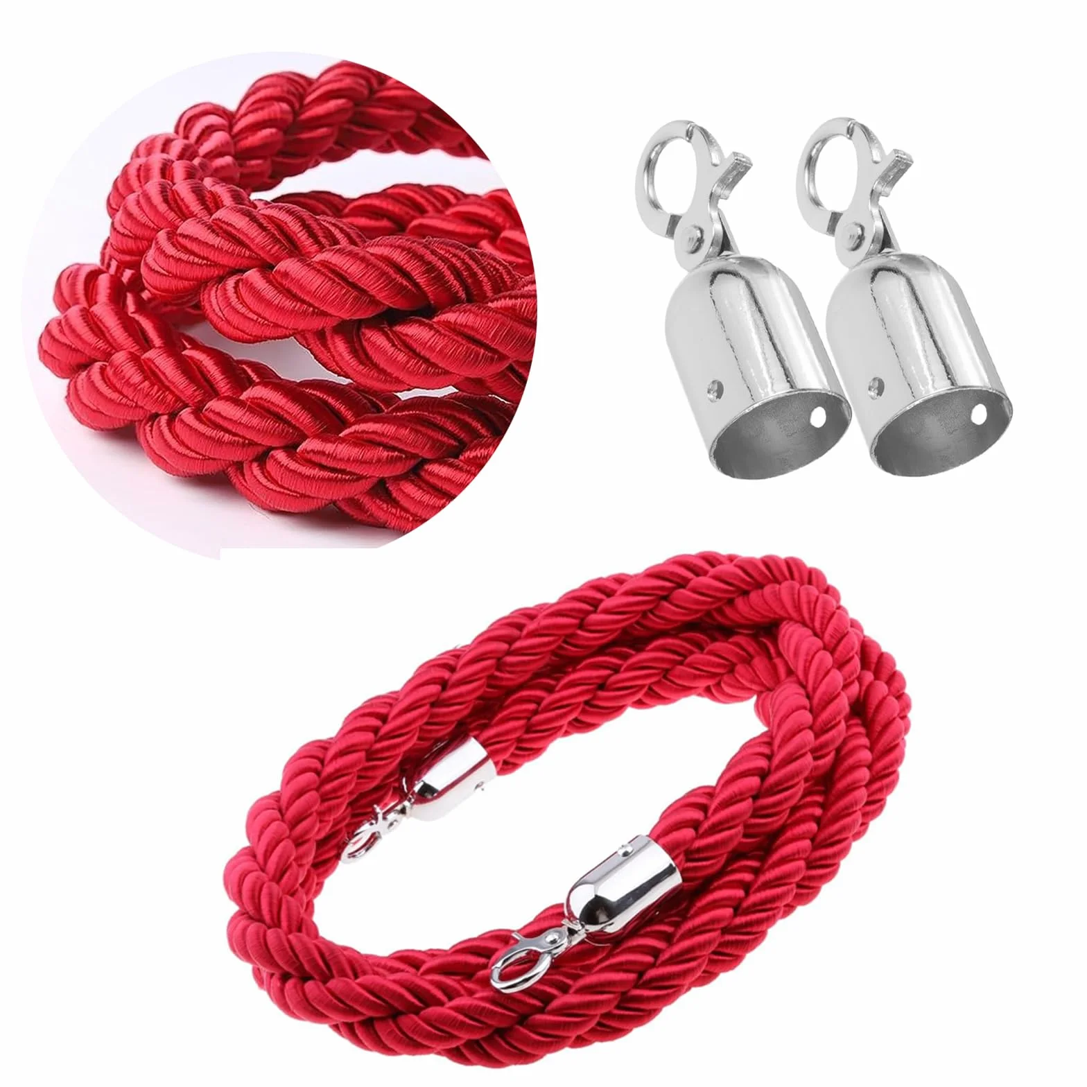 Cuerda de Barrera 1,5 m Rojo Cord con Ganchos Cuerda de Ampliación Queue Cuerda Barrera Cordón de Bloqueo Postes Separadores para Persona Guiar Delimitar Personas