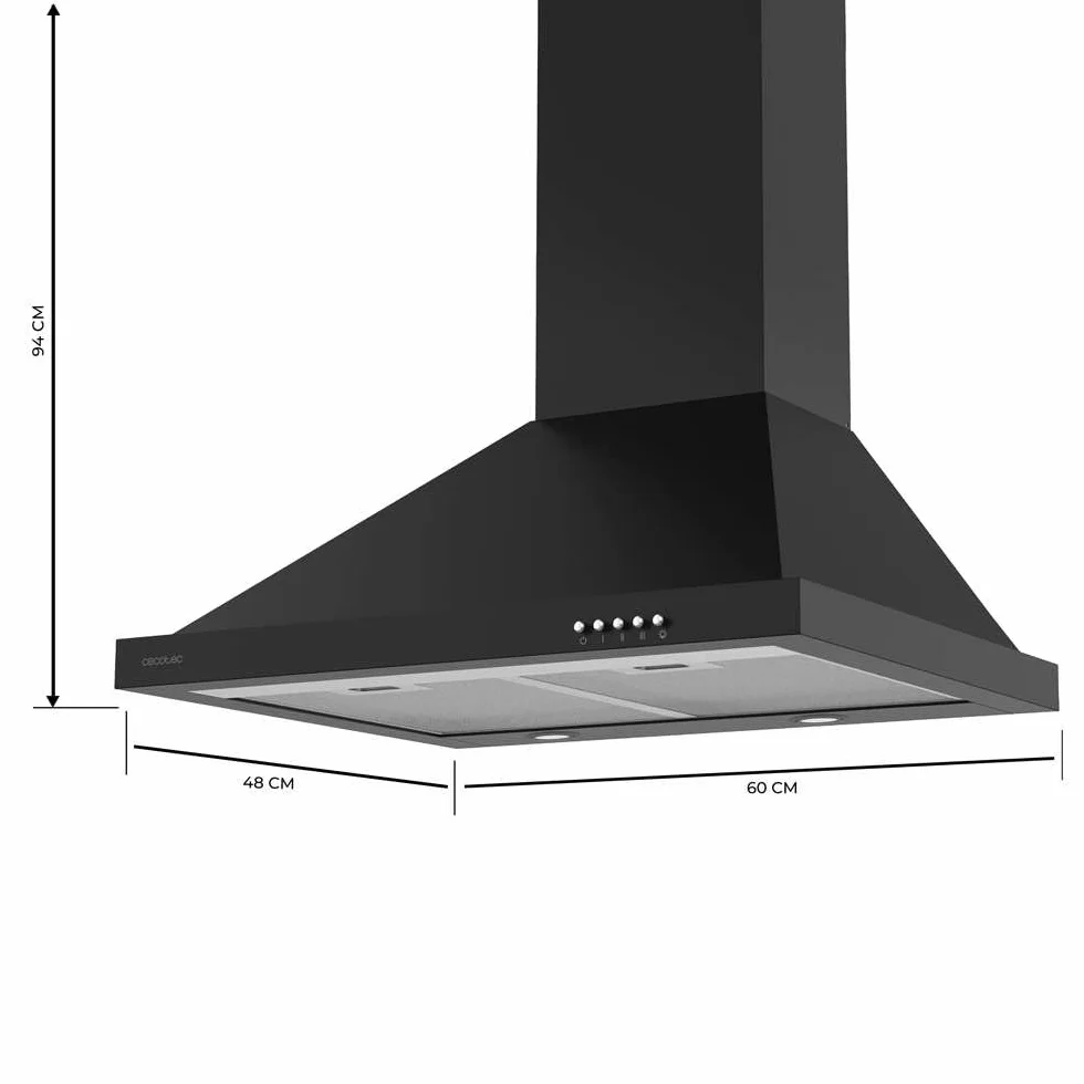 Cecotec Campana Extractora Piramidal 60cm Bolero Flux PM 604300 Black 105W 430m3/h Control Mecánico 3 Niveles