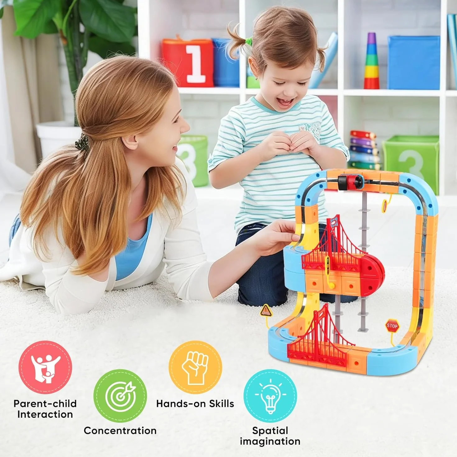 Felly Electric Train Set para Niños con Pista Flexible 3D, Juguete de Aprendizaje DIY Cube Track, Regalo 3-12 Años