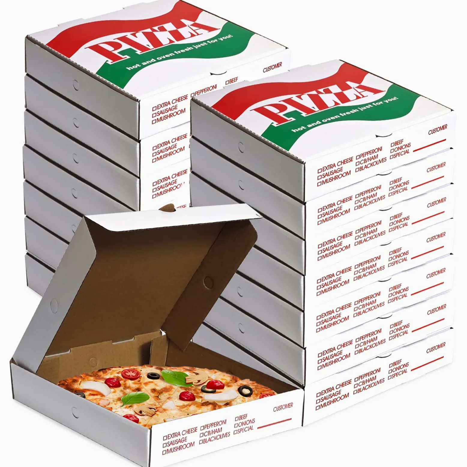 15 cajas de pizza corrugadas de papel kraft blanco de 8.4 x 8.4 x 1.7 pulgadas, cajas de almacenamiento ventiladas para llevar, adecuadas para cajas de pizza personales
