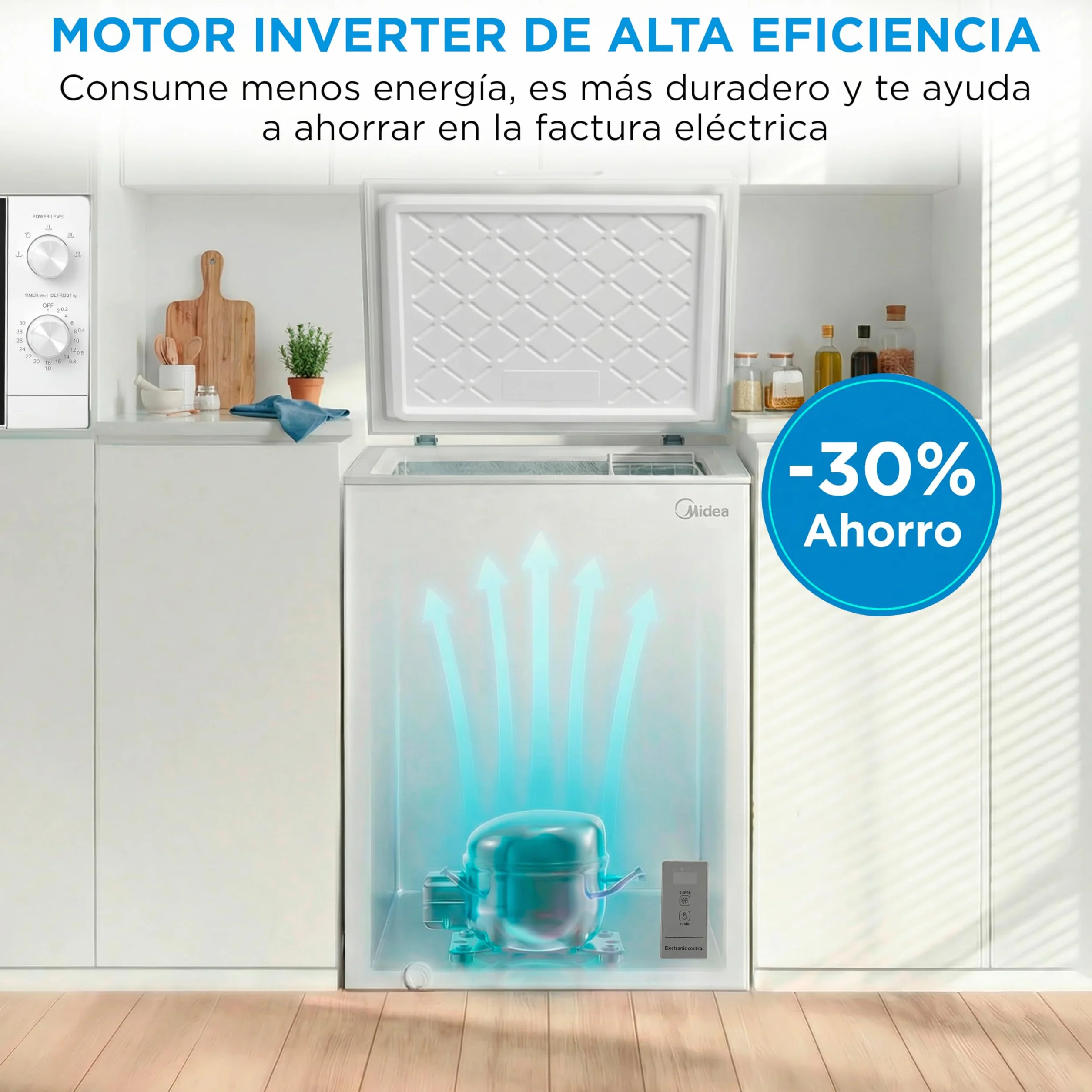 MIDEA Congelador Horizontal 143L Inverter Convertible Frigorífico Silencioso 37dB Bajo Consumo