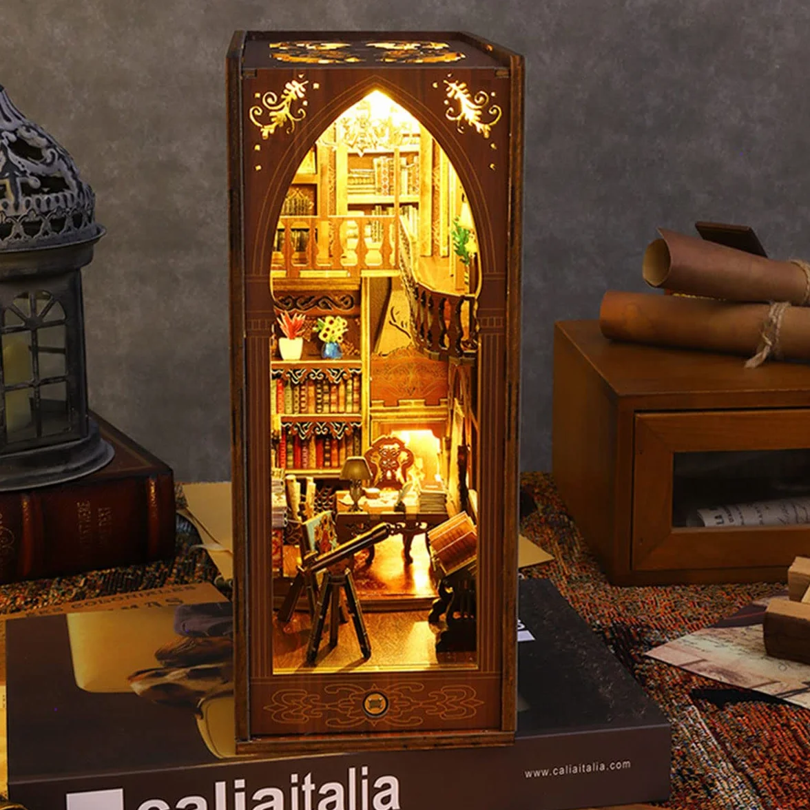 Kit de esquina libro DIY rompecabezas de madera 3D Sujetalibros con luces LED para adultos y niños