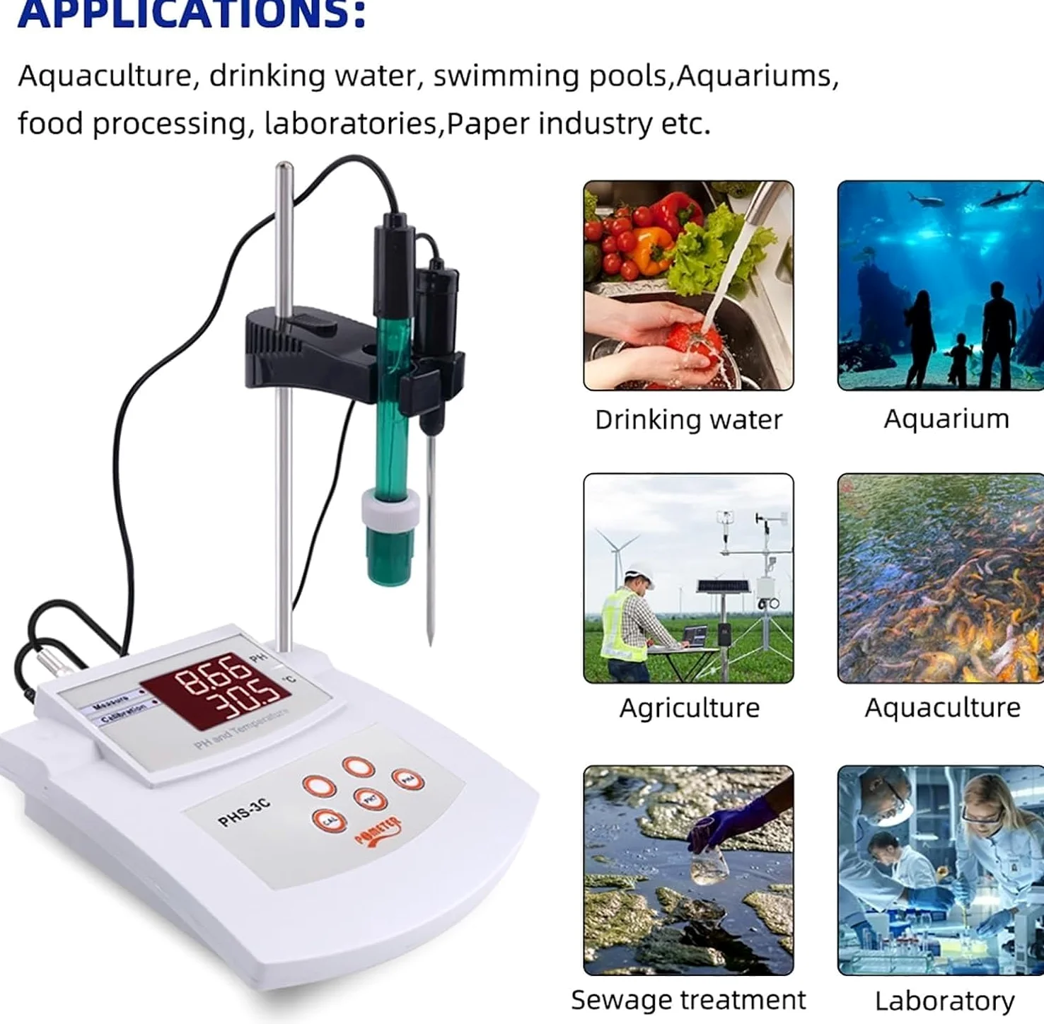 Medidor 2 En 1 De PH Y Temperatura, Multiparamétrico, Acidez Sobremesa Con Calibración Automática, Analizador La Calidad Del Agua, Para Instalaciones Ecológicas
