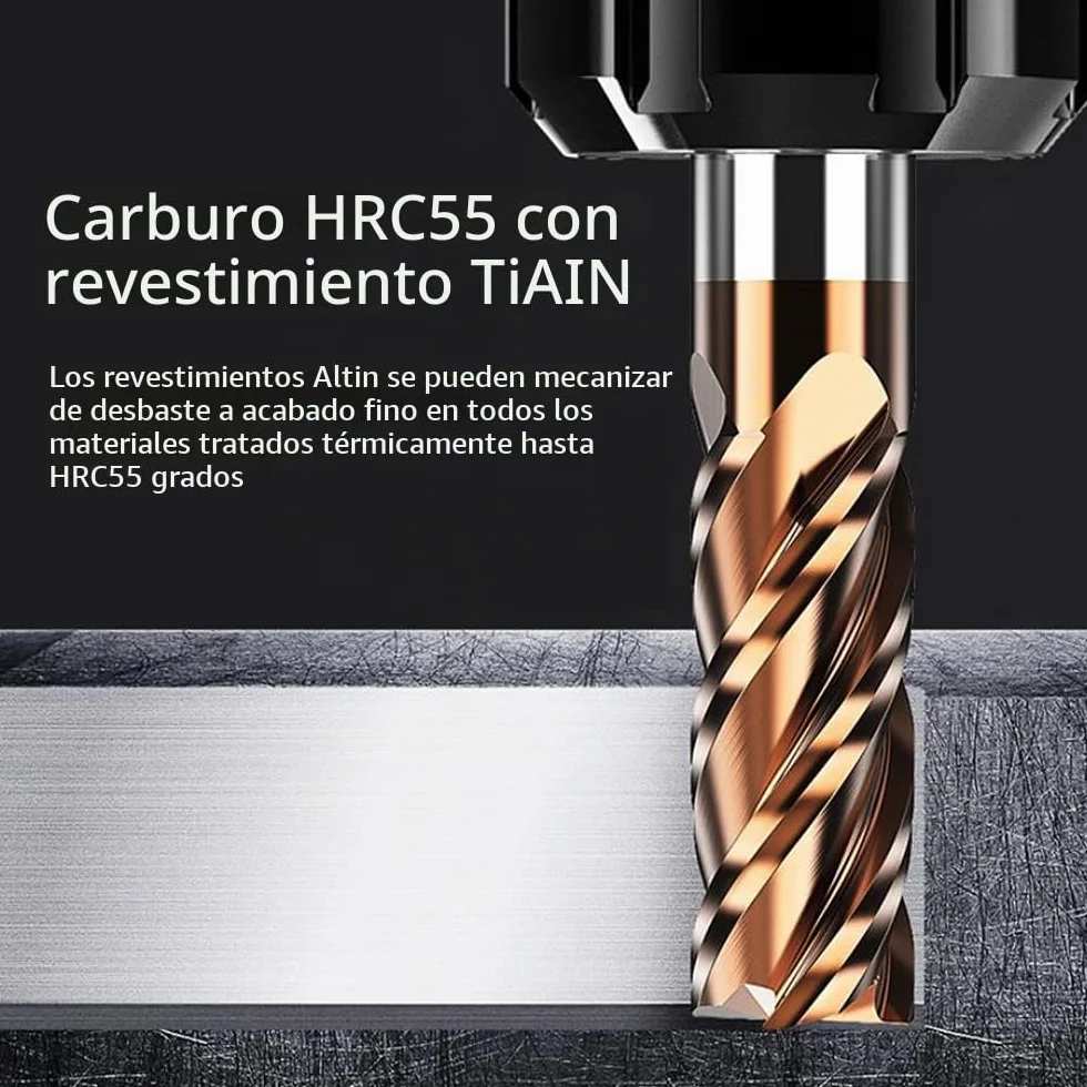 ASNOMY 8 piezas fresas de Carburo 4 Flautas de metal duro, Fresas de Fresado CNC, fresas de diámetro 2 – 12 mm, fresas CNC para metal, revestimiento AlTiN 55 HRC